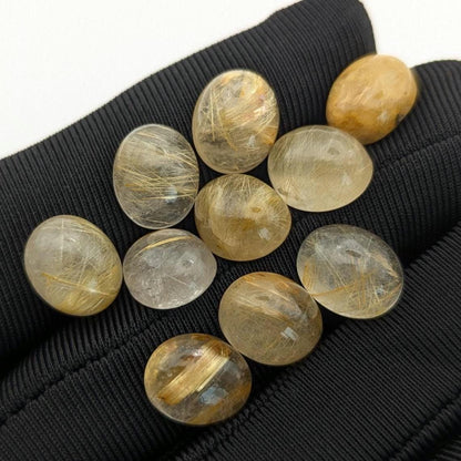 43ct Lot of Rutile Quartz Cabochons - 9x11mm Rutilated Quartz Gemstone Cabochons - Natural Rutile Quartz - Golden Rutile Cabochon Lot