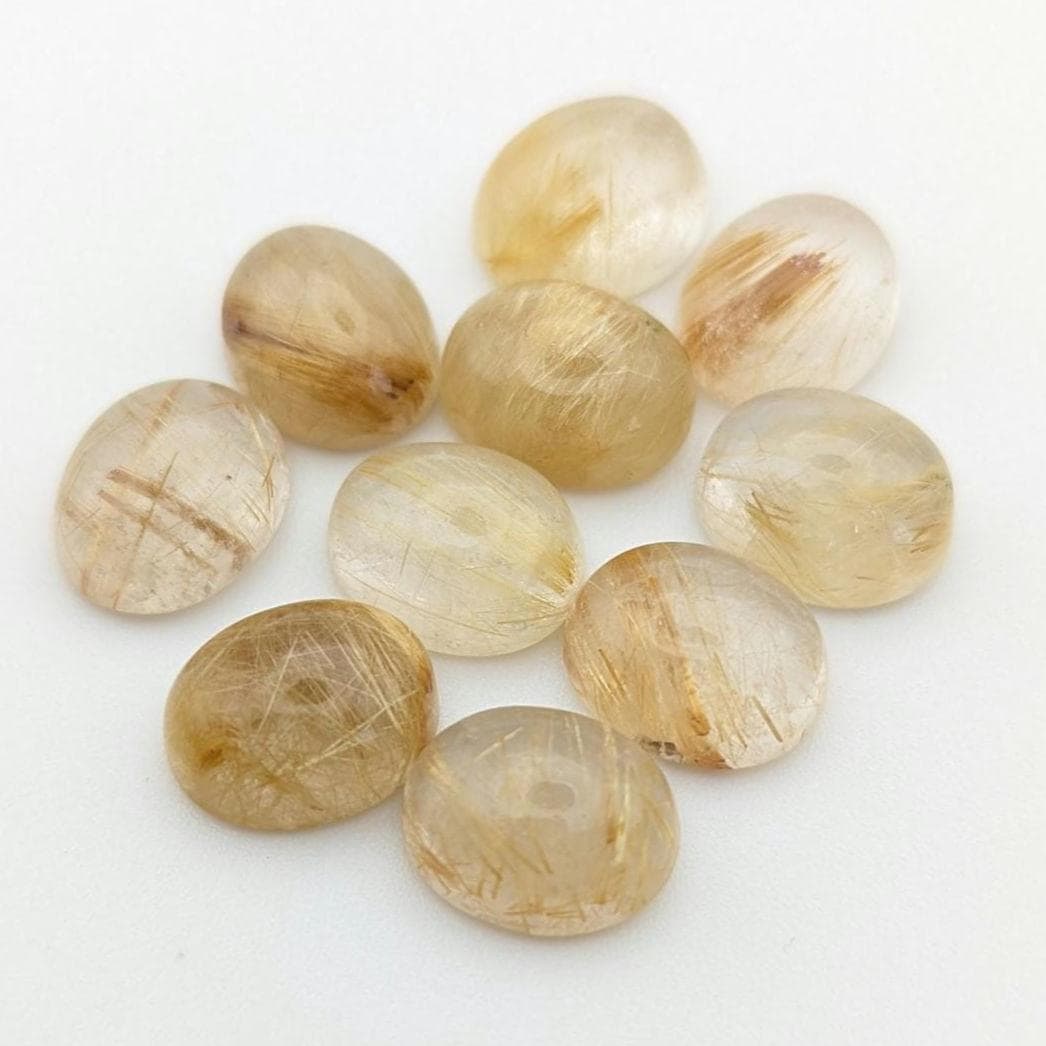 42ct Lot of Rutile Quartz Cabochons - 9x11mm Rutilated Quartz Gemstone Cabochons - Natural Rutile Quartz - Golden Rutile Cabochon Lot