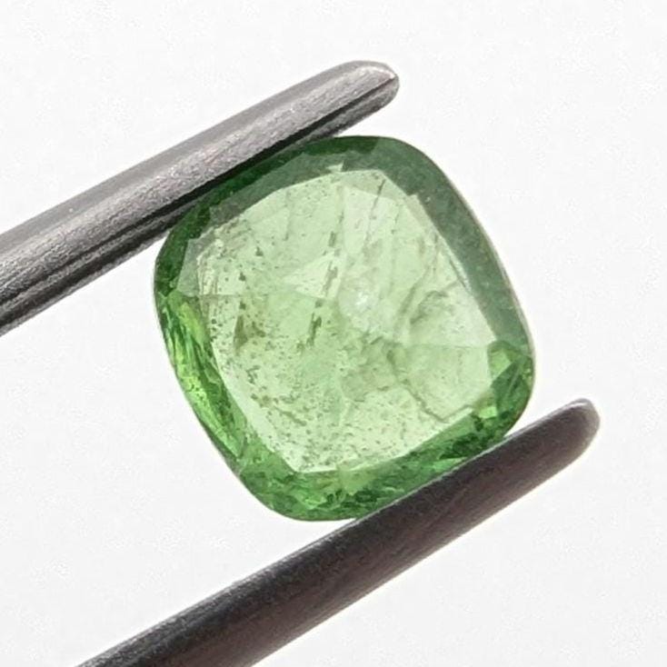 0.89ct Green Tsavorite Garnet Faceted Gemstone - Cushion Fancy Cut Grossular Garnet - Loose Faceted Tsavorite from Tanzania - Unheated Gems