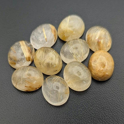 43ct Lot of Rutile Quartz Cabochons - 9x11mm Rutilated Quartz Gemstone Cabochons - Natural Rutile Quartz - Golden Rutile Cabochon Lot
