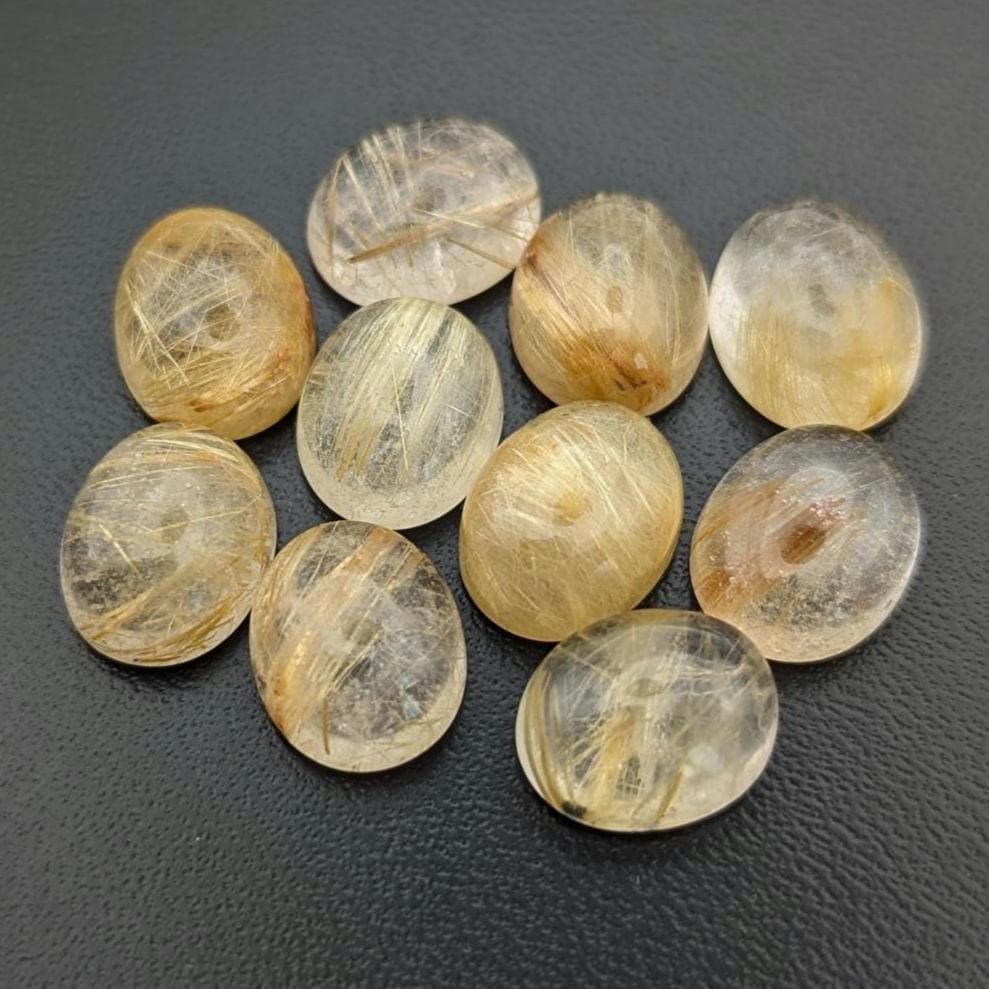 42ct Lot of Rutile Quartz Cabochons - 9x11mm Rutilated Quartz Gemstone Cabochons - Natural Rutile Quartz - Golden Rutile Cabochon Lot
