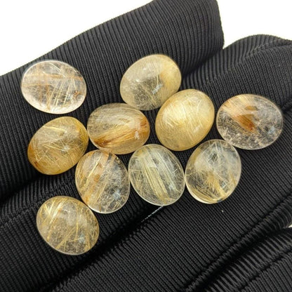 42ct Lot of Rutile Quartz Cabochons - 9x11mm Rutilated Quartz Gemstone Cabochons - Natural Rutile Quartz - Golden Rutile Cabochon Lot