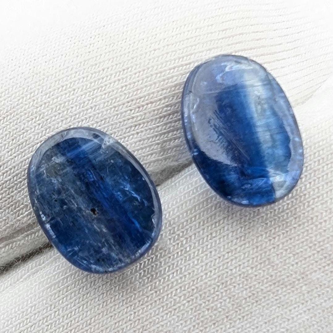 7.36ct (2pc) Kyanite Cabochons - Oval Kyanite Gemstones - Natural Untreated Kyanite Ovals - Blue Kyanite Gemstone - Loose Gems