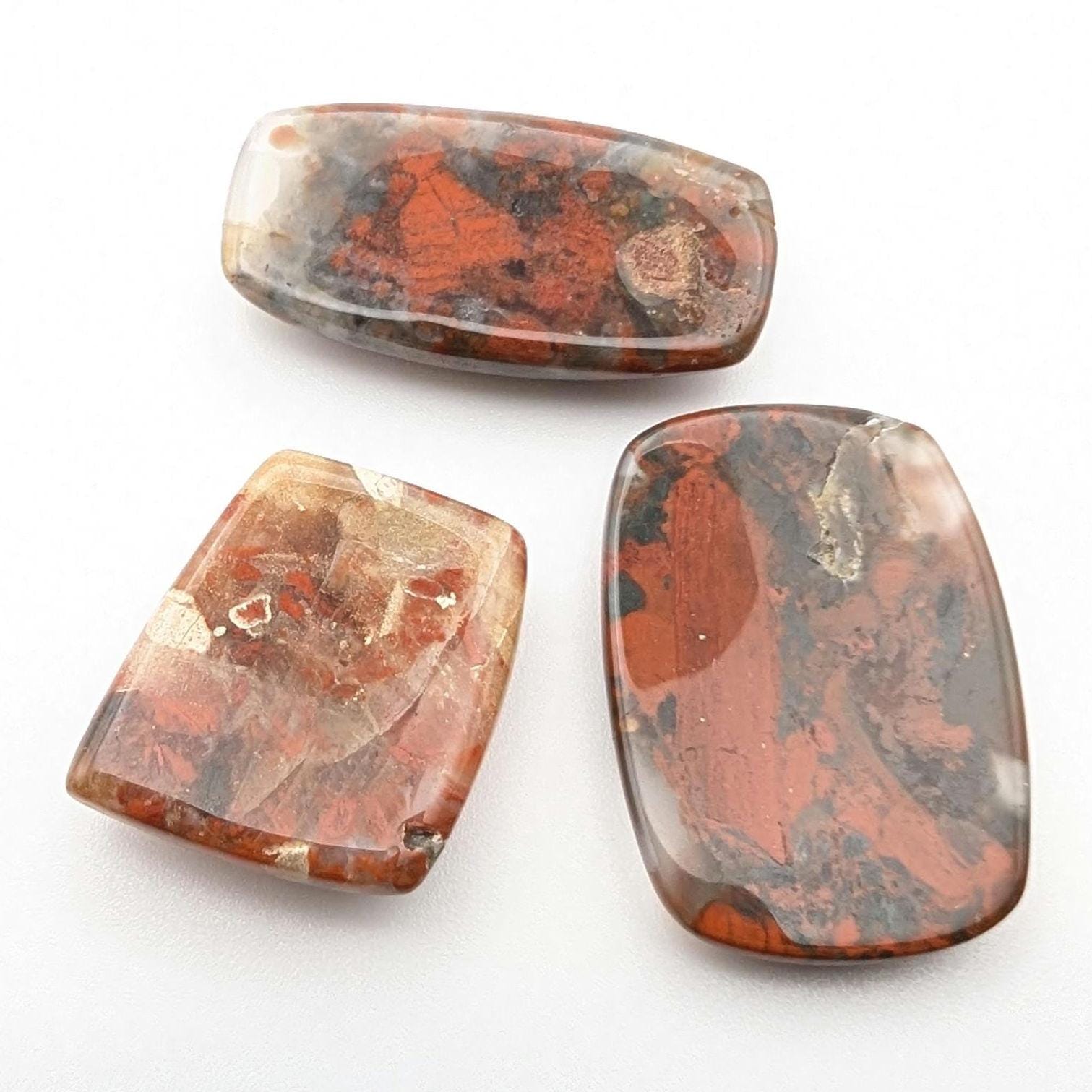 76ct (3pc) Red Jasper Cabochons - Freeform Red Jasper Cabochons - Natural Gemstones - Loose Cabochon Lot - Mixed Shapes - India