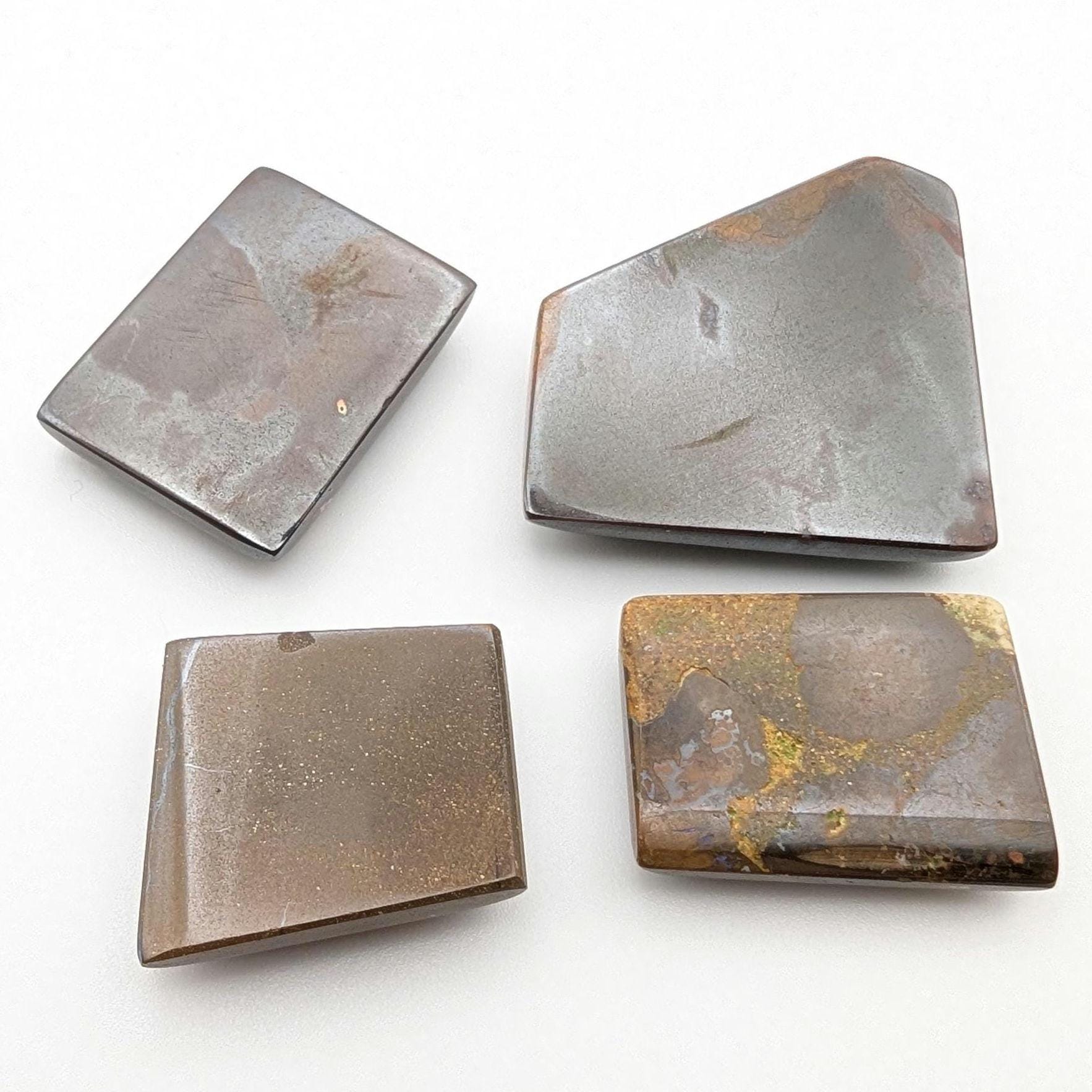 209ct (4pc) Boulder Opal Cabochons - Australian Boulder Opal - Freeform Cabochons - Koroit Boulder Opal in Matrix - Polished Boulder Opal