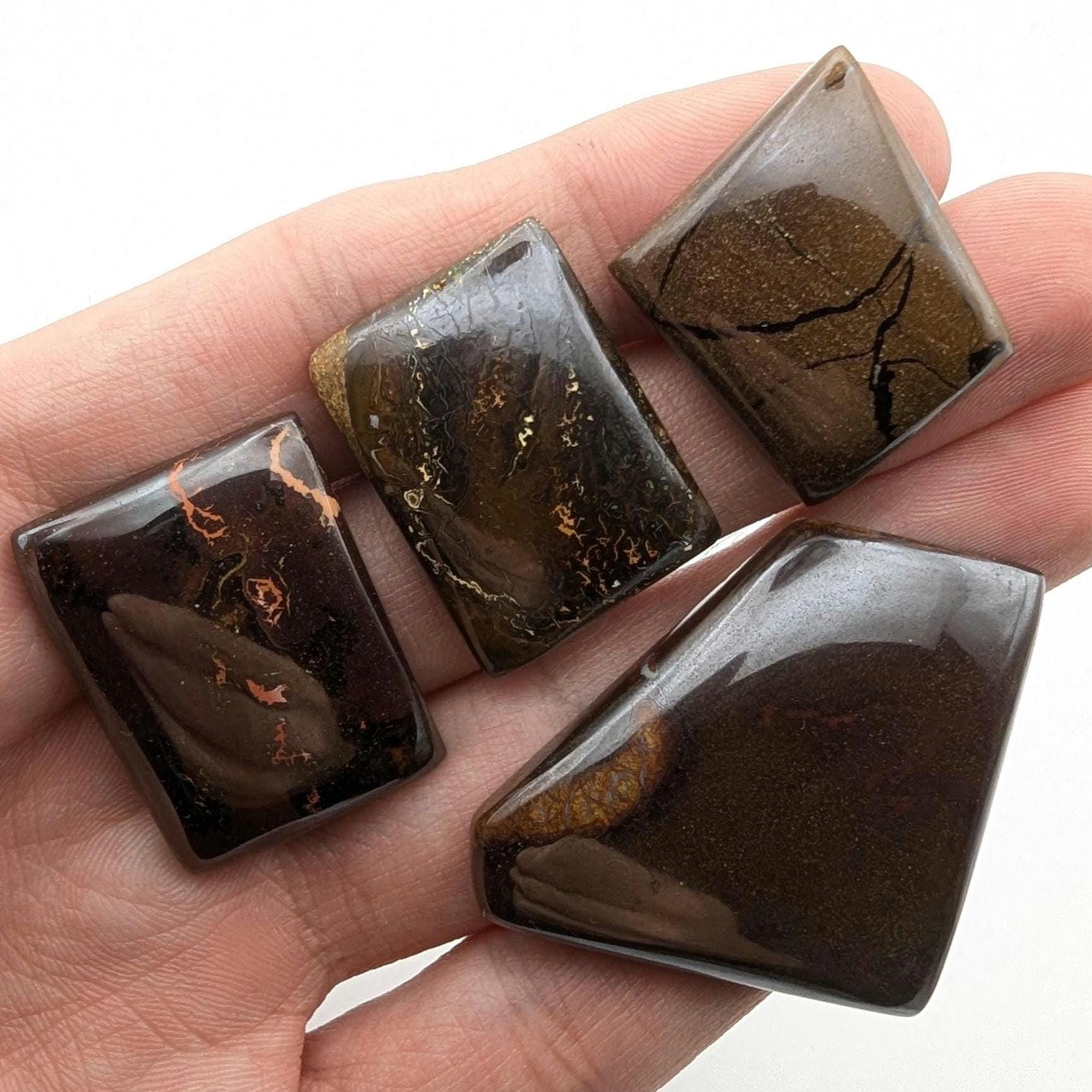 209ct (4pc) Boulder Opal Cabochons - Australian Boulder Opal - Freeform Cabochons - Koroit Boulder Opal in Matrix - Polished Boulder Opal