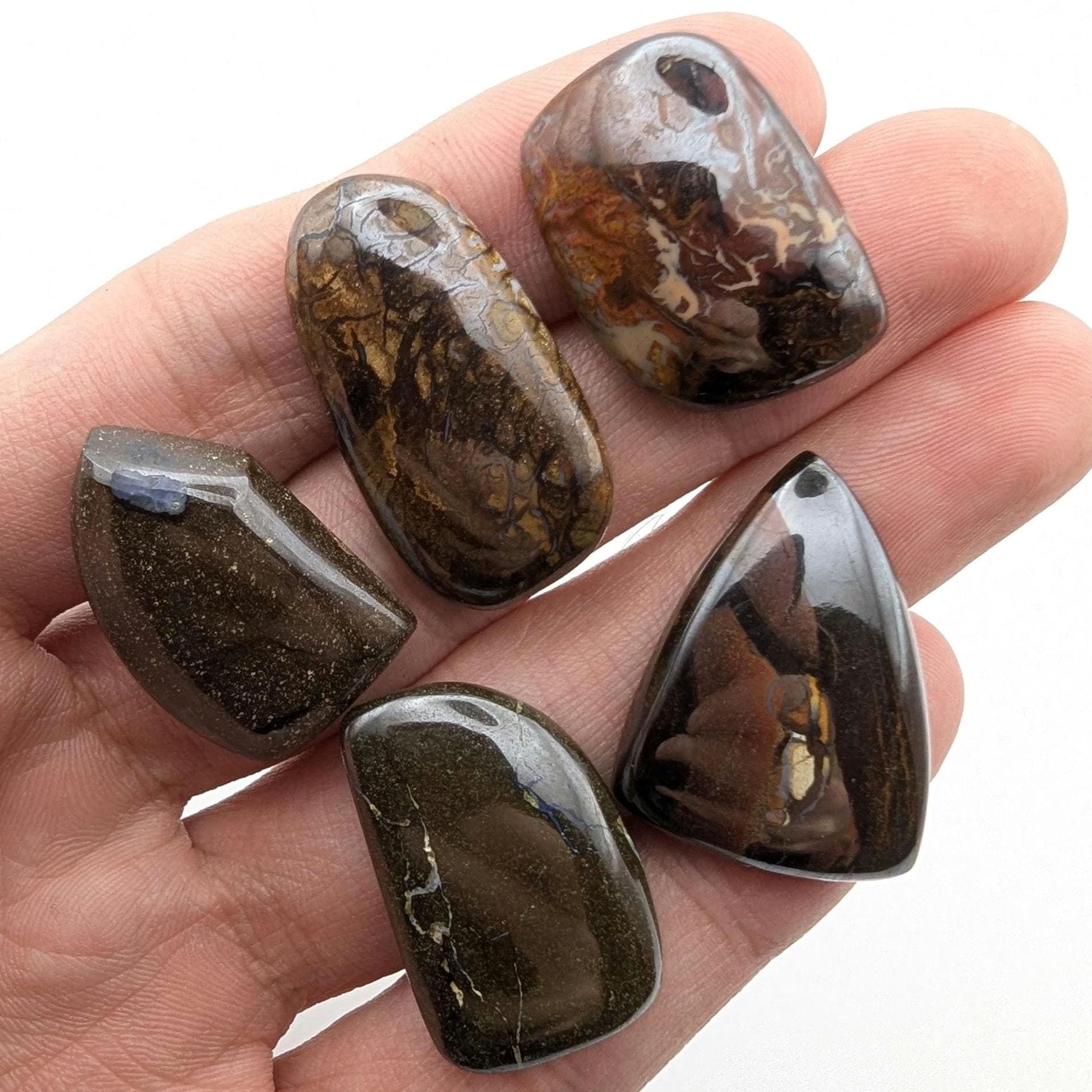 154ct (5pc) Boulder Opal Cabochons - Australian Boulder Opal - Freeform Cabochons - Koroit Boulder Opal in Matrix - Polished Boulder Opal