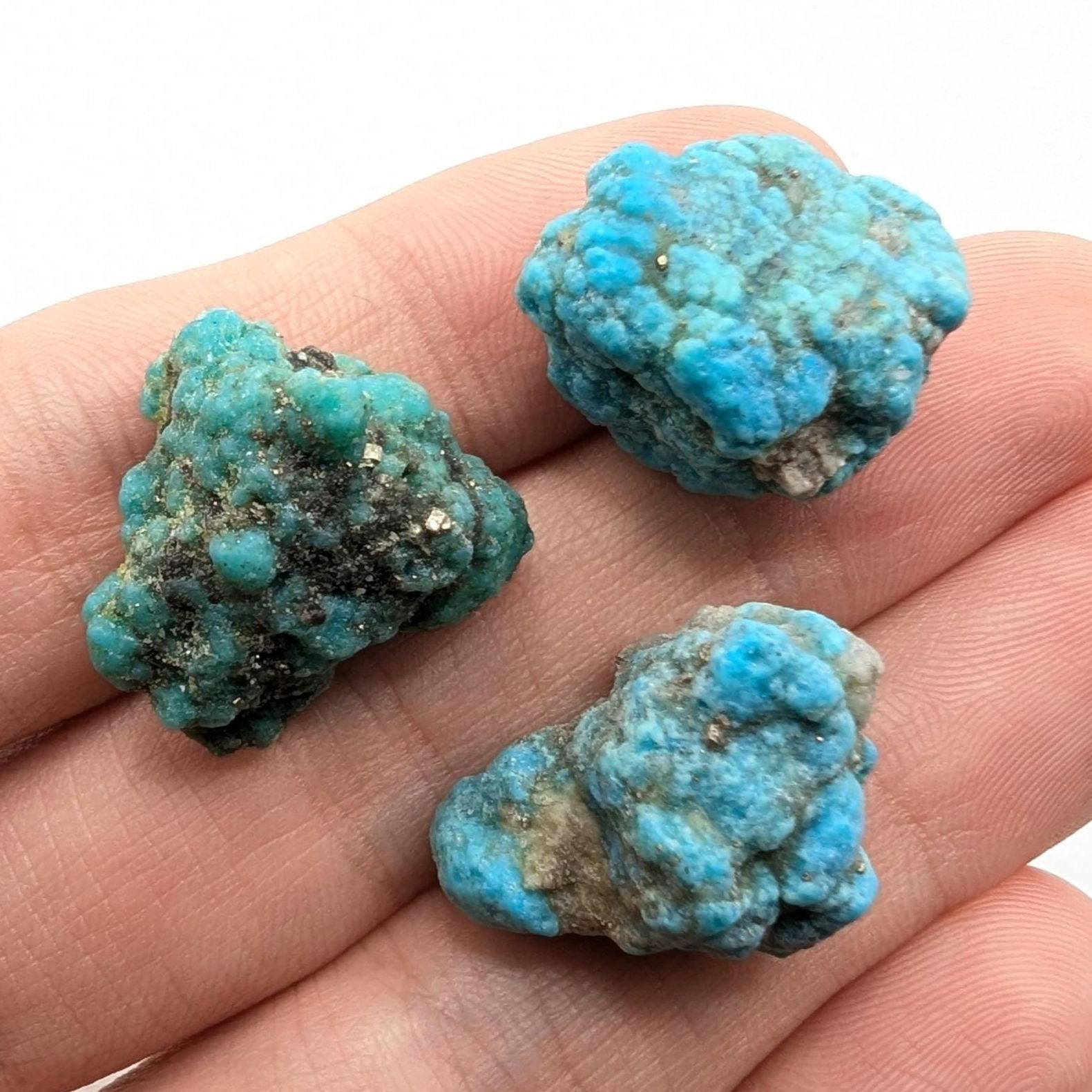 16.20g (3pc) Campitos Turquoise Lot - Stabilized Turquoise Nuggets - Sonora, Mexico - Rough Blue Turquoise - Genuine Turquoise with Pyrite