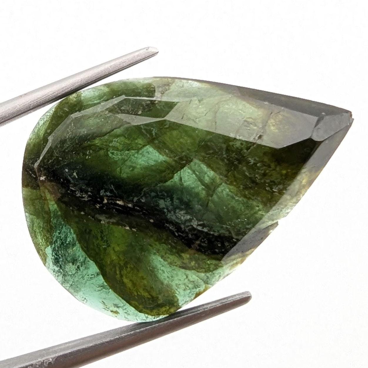 14.05ct Rosecut Tourmaline - Green and Blue Tourmaline Rosecut Gemstone - Indicolite and Green Tourmaline - Faceted Tourmaline Cabochon