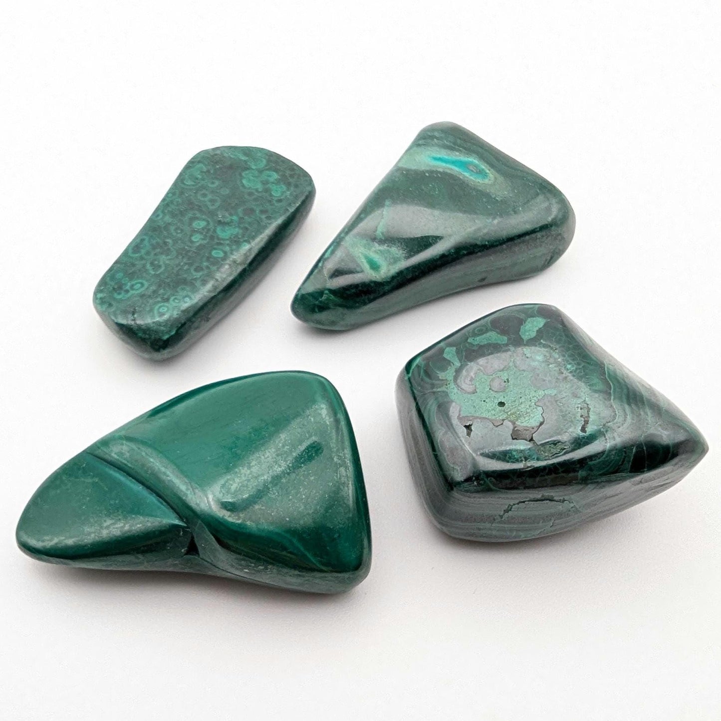 86 g (4 pieces) Malachite Tumbles - Unique Lot - Smooth Polished Green Malachite - Tumbled Crystals - Congo