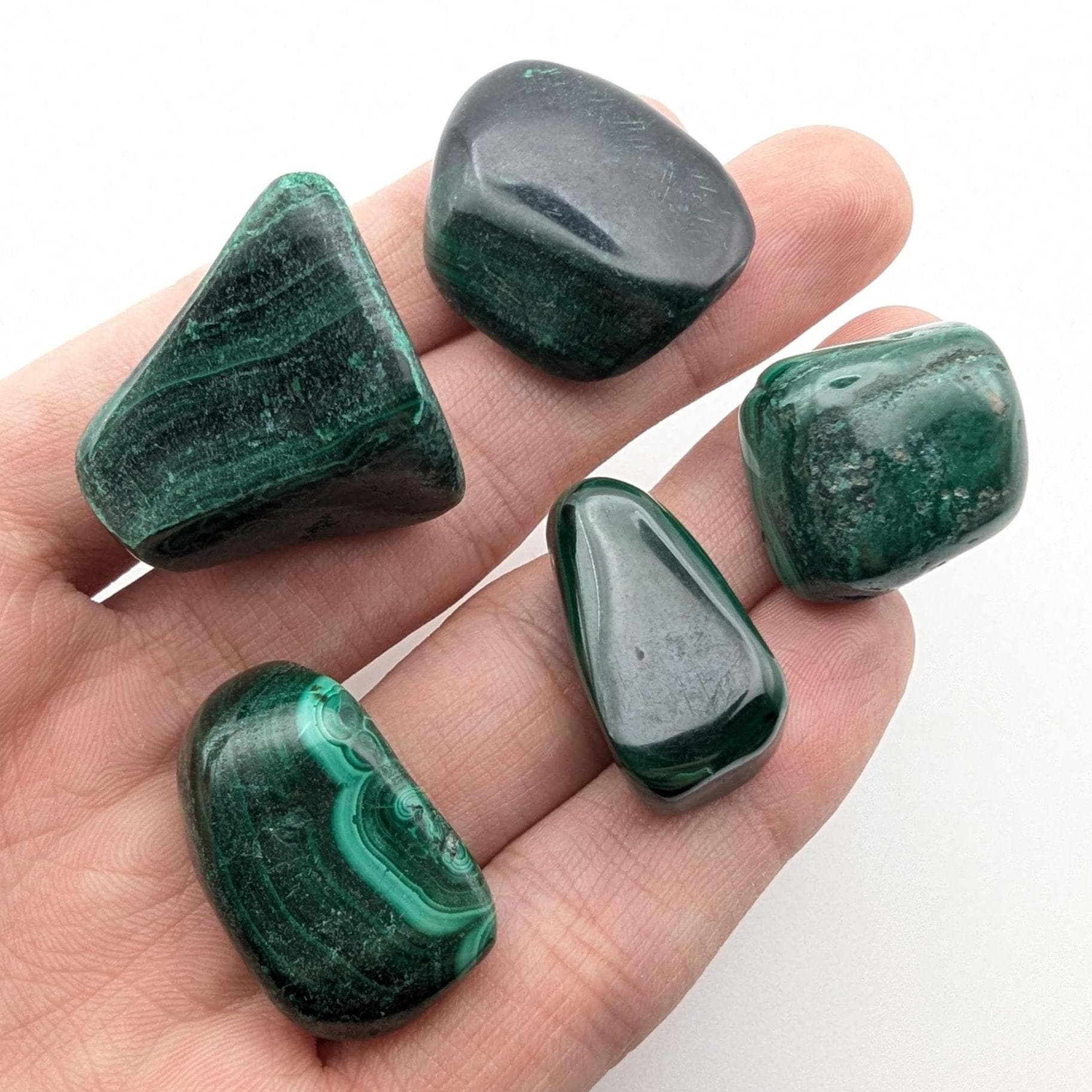 81 g (5 pieces) Malachite Tumbles - Unique Lot - Smooth Polished Green Malachite - Tumbled Crystals - Congo