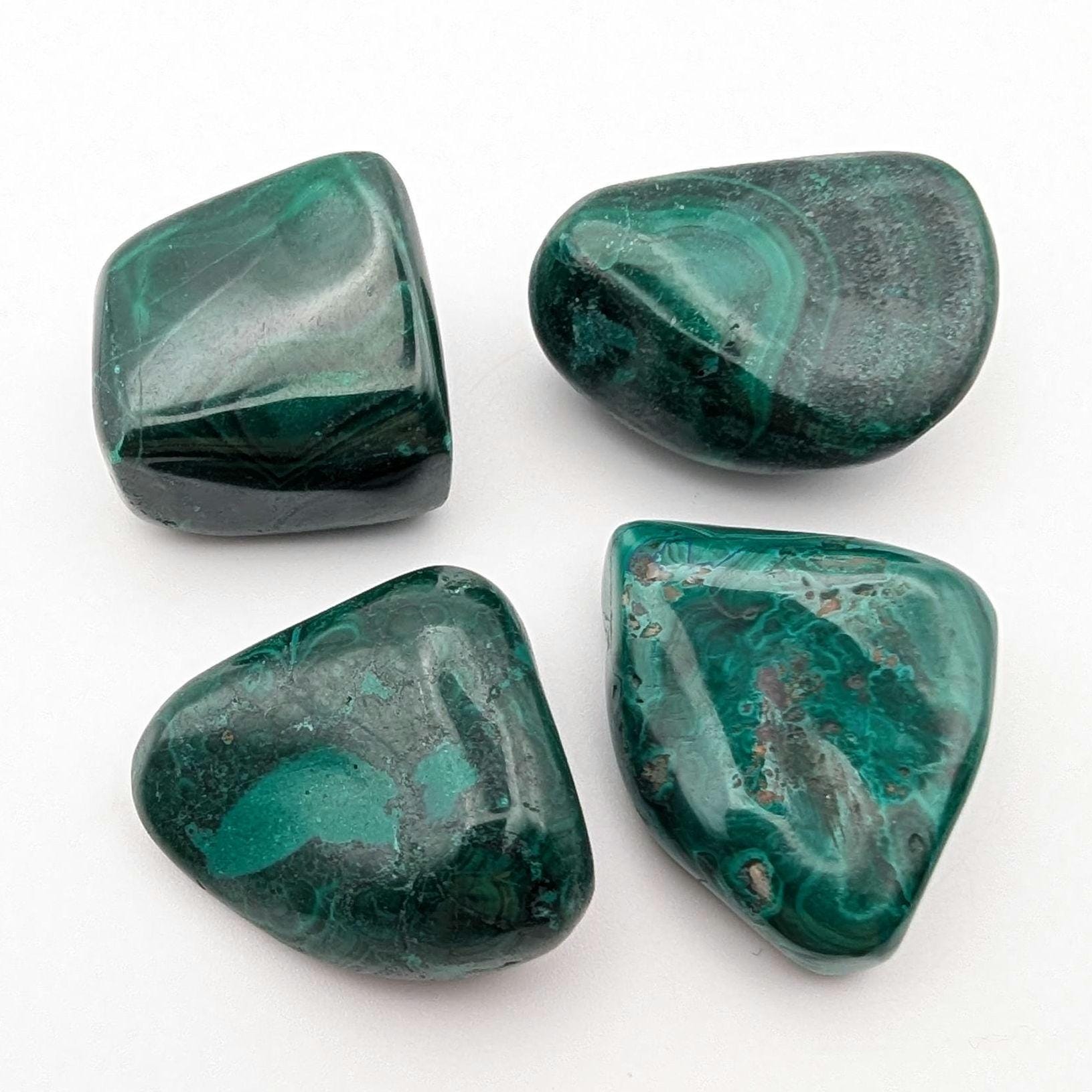 105 g (4 pieces) Malachite Tumbles - Unique Lot - Smooth Polished Green Malachite - Tumbled Crystals - Congo