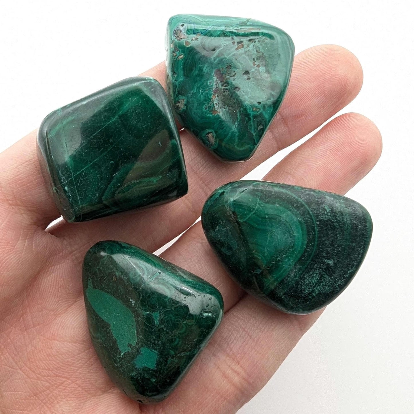 105 g (4 pieces) Malachite Tumbles - Unique Lot - Smooth Polished Green Malachite - Tumbled Crystals - Congo