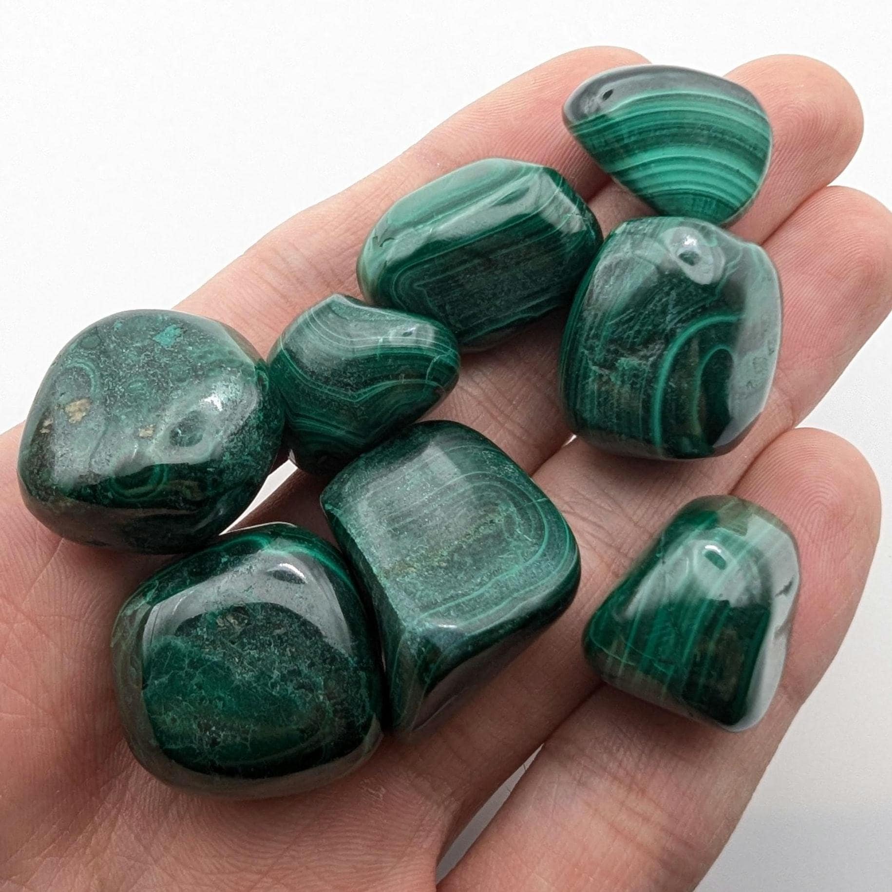 116 g (8 pieces) Malachite Tumbles - Unique Lot - Smooth Polished Green Malachite - Tumbled Crystals - Congo