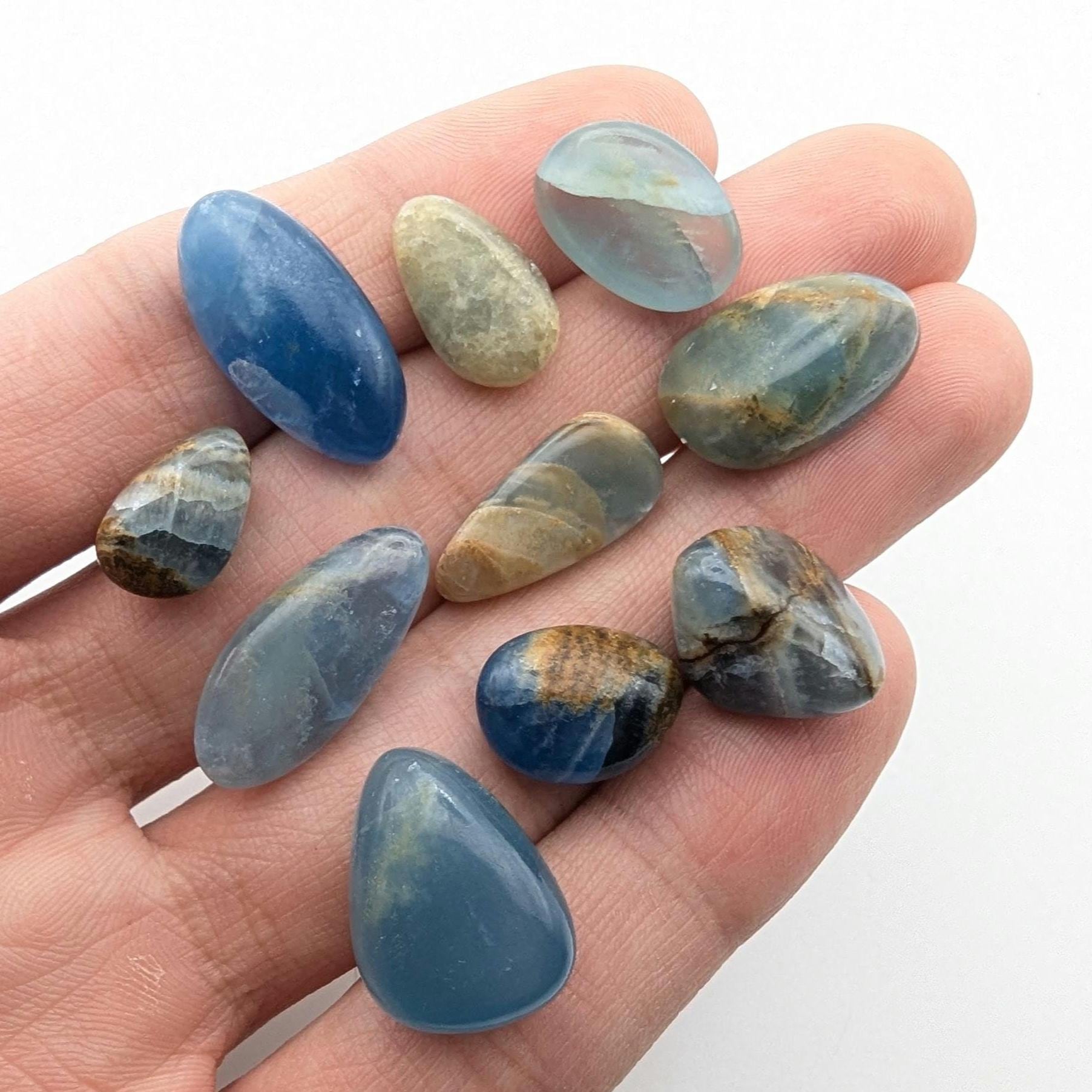 20 g Aquatine Blue Calcite Tumbles - Unique Lot - Rare Lemurian Blue Calcite - La Toma, San Luis, Argentina