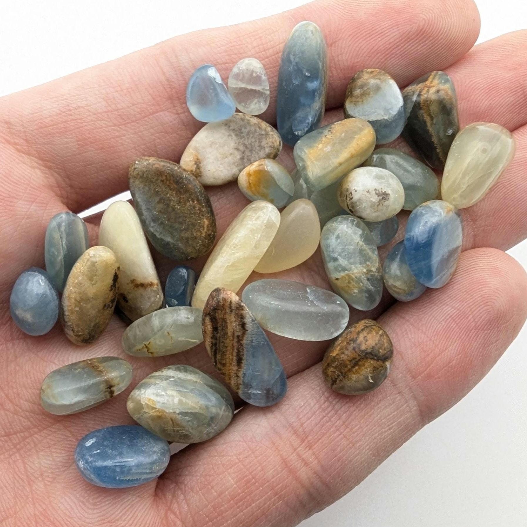 30 g Aquatine Blue Calcite Tumbles - Unique Lot - Rare Lemurian Blue Calcite - La Toma, San Luis, Argentina