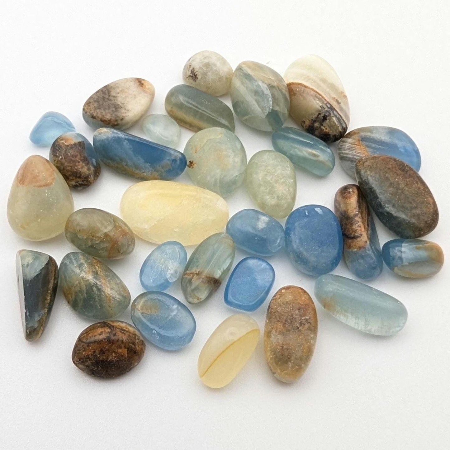 30 g Aquatine Blue Calcite Tumbles - Unique Lot - Rare Lemurian Blue Calcite - La Toma, San Luis, Argentina