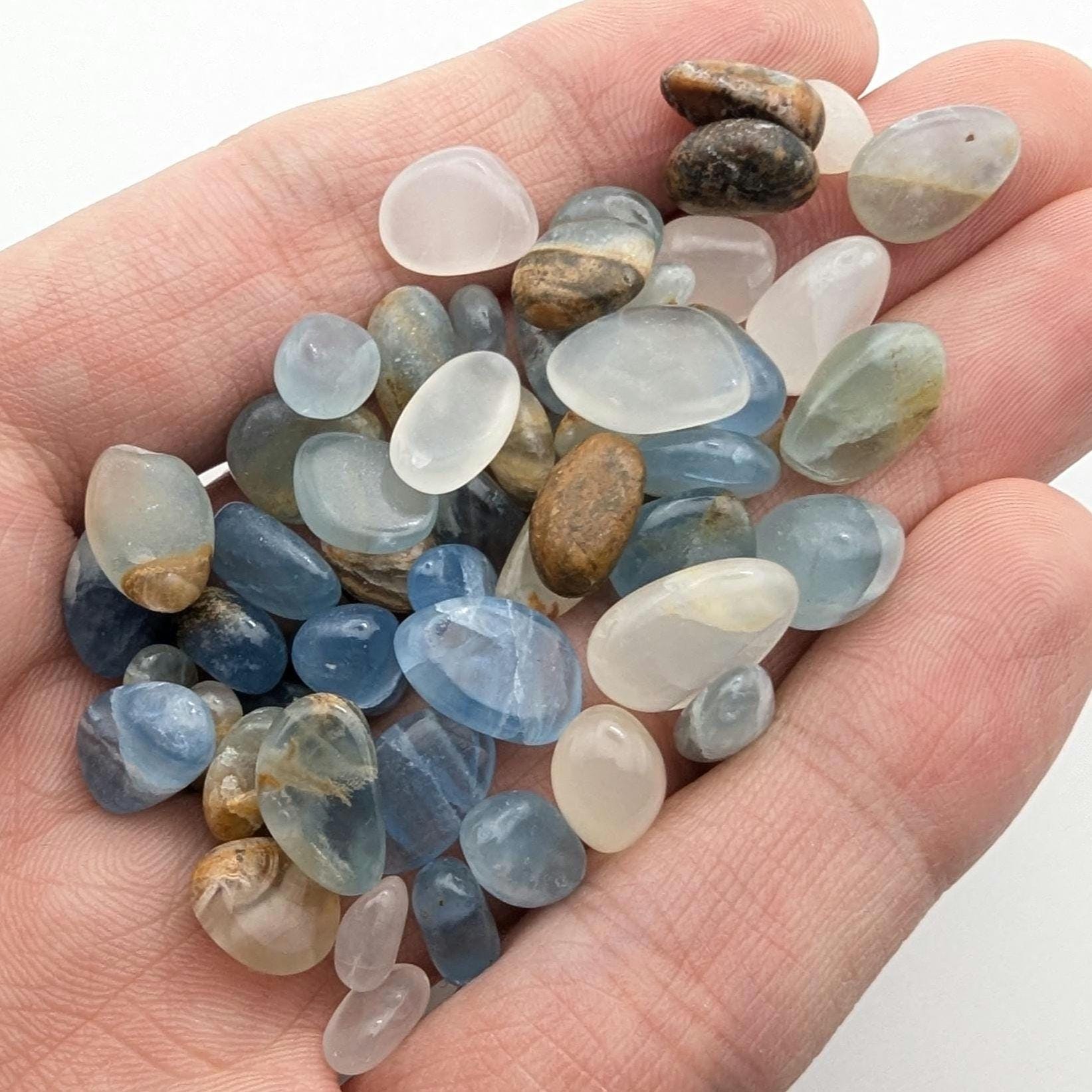 26 g Aquatine Blue Calcite Tumbles - Unique Lot - Rare Lemurian Blue Calcite - La Toma, San Luis, Argentina
