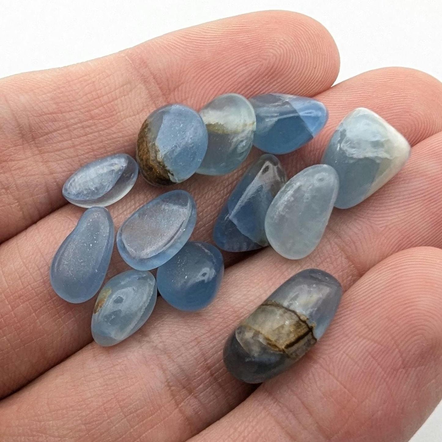 9 g Aquatine Blue Calcite Tumbles - Unique Lot - Rare Lemurian Blue Calcite - La Toma, San Luis, Argentina