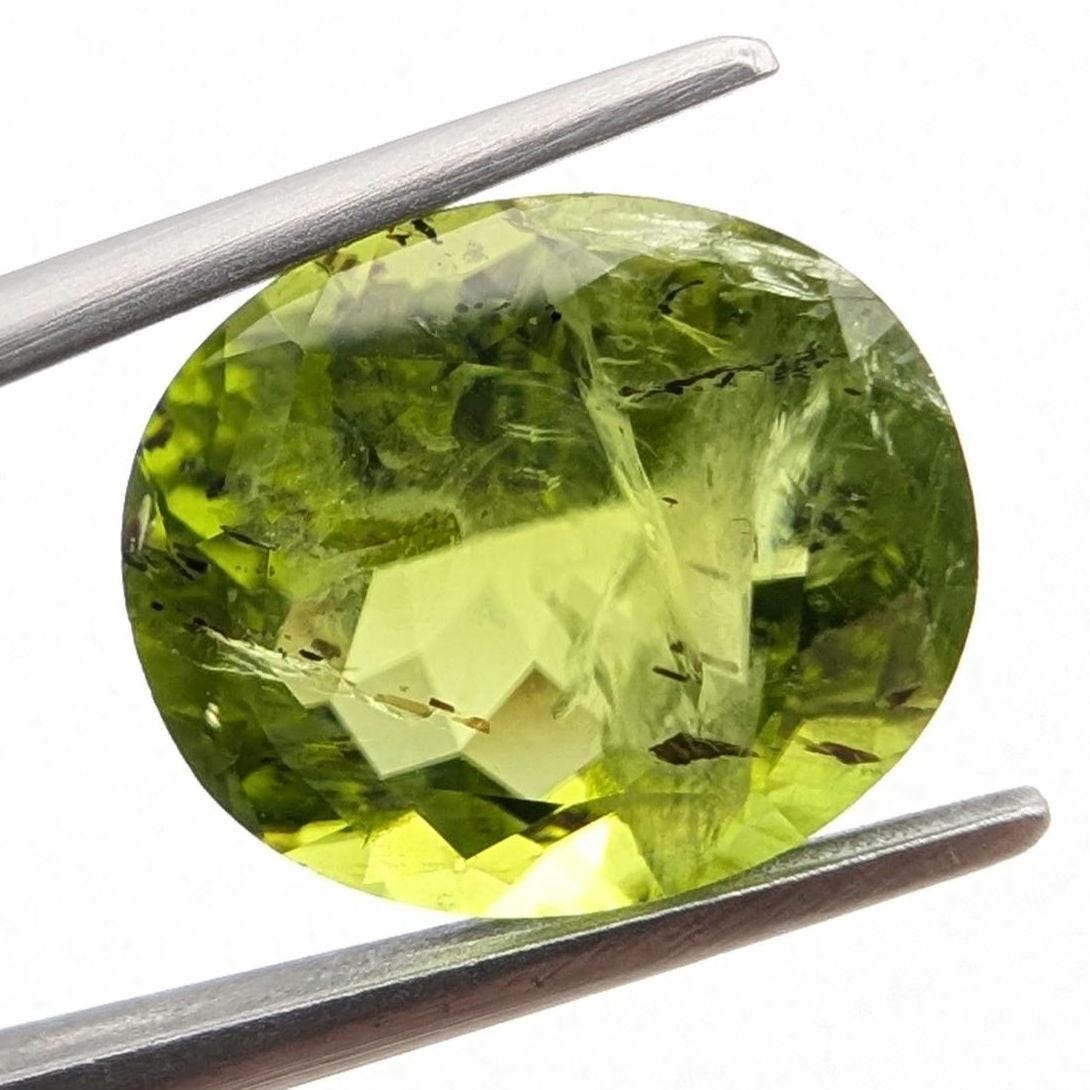 6.33ct Natural Peridot Gemstone - Oval Faceted Fancy Cut Peridot - Jilin Province, China - Natural Green Peridot with Inclusions - Loose Gem