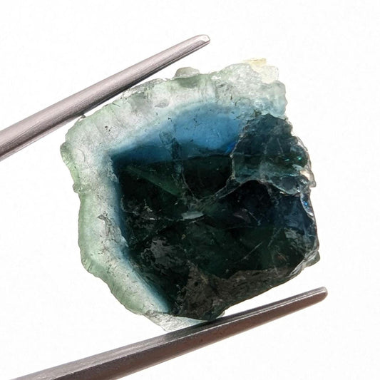 12.82 ct Indicolite Tourmaline Slice - Polished Blue Tourmaline Crystal - Bicolor Tourmaline - Loose Gemstone - Afghanistan