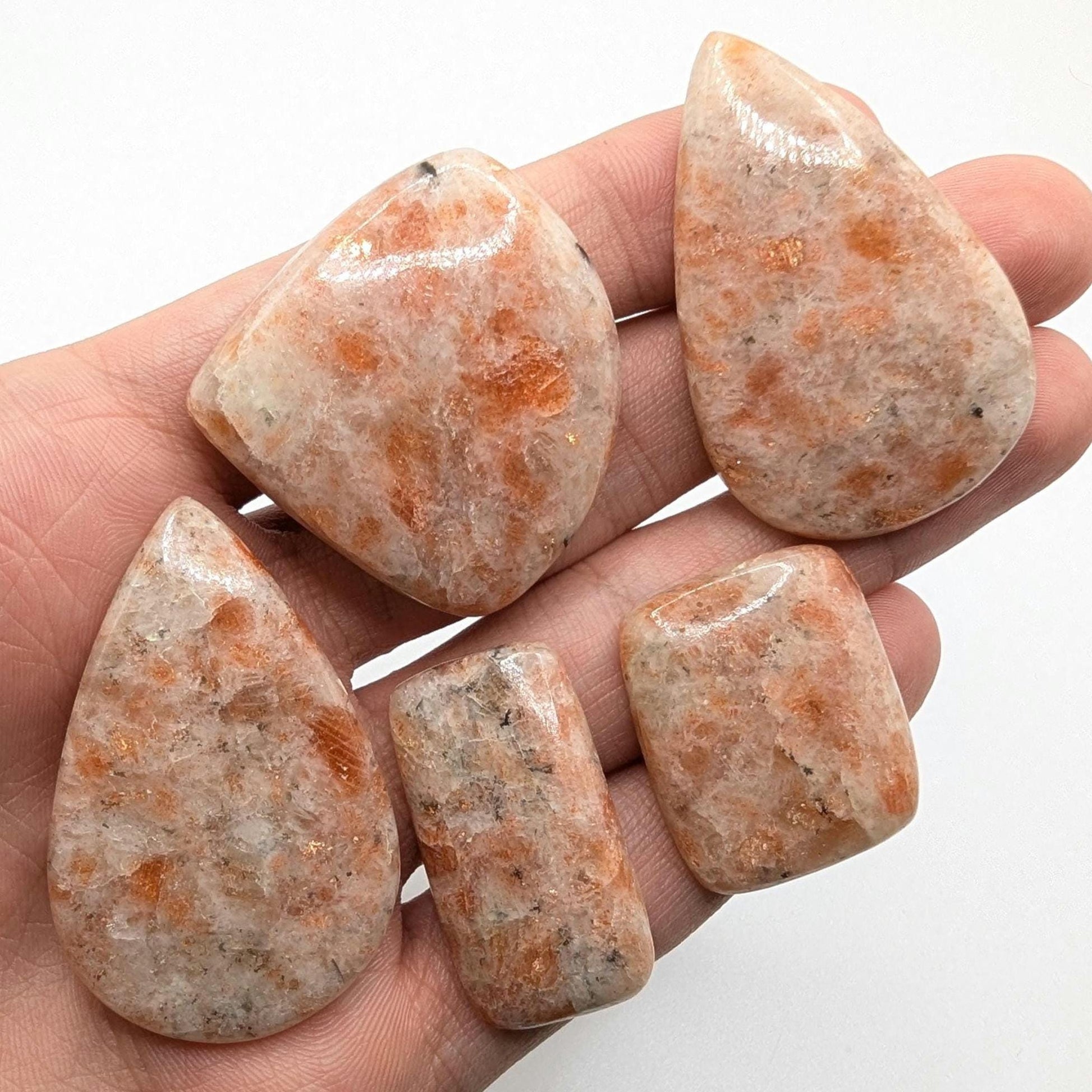 272ct (5pc) Sunstone Cabochons - Natural Orange Sunstone Cabochons - Mixed Shape Cabochon Lot - Loose Cabochons - India