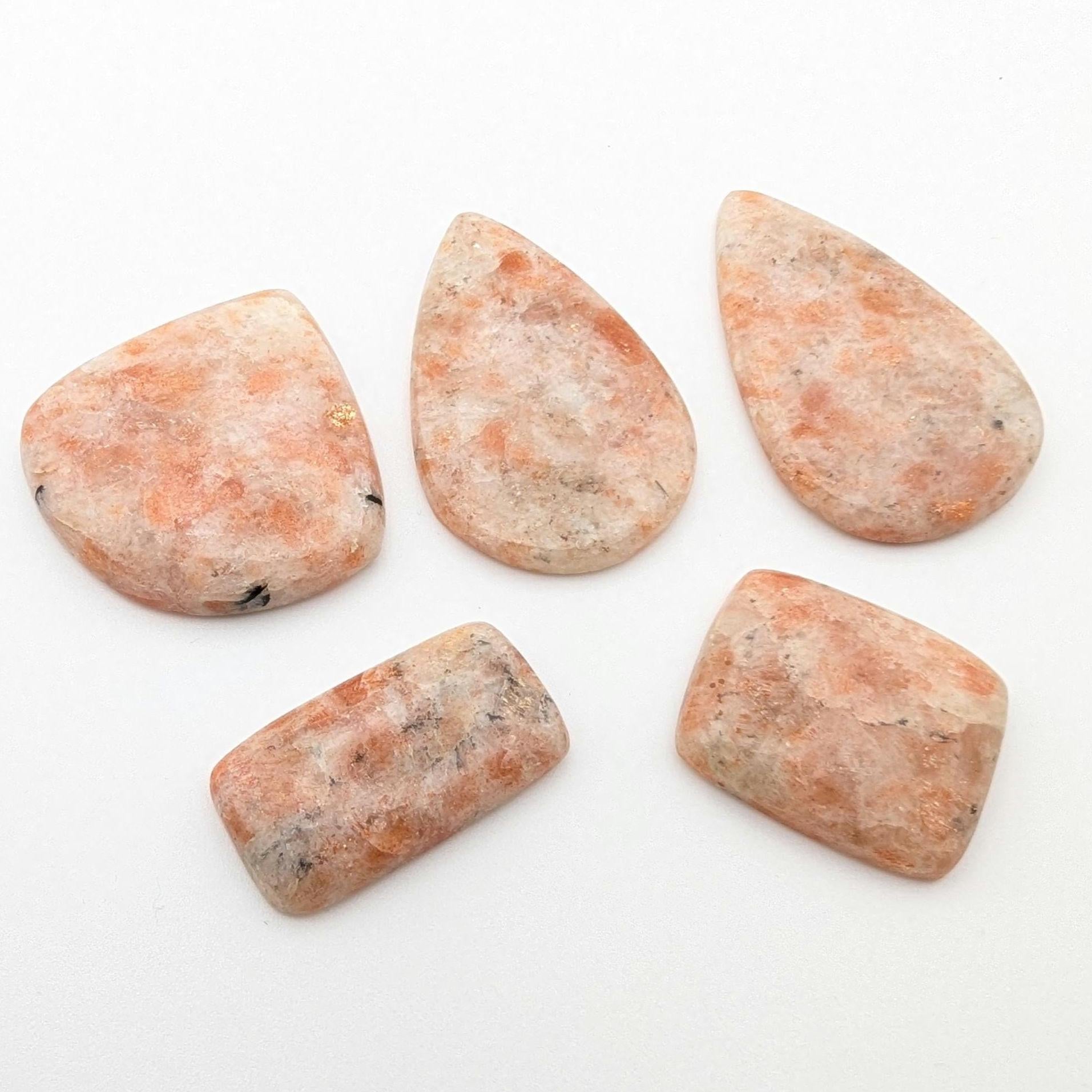272ct (5pc) Sunstone Cabochons - Natural Orange Sunstone Cabochons - Mixed Shape Cabochon Lot - Loose Cabochons - India