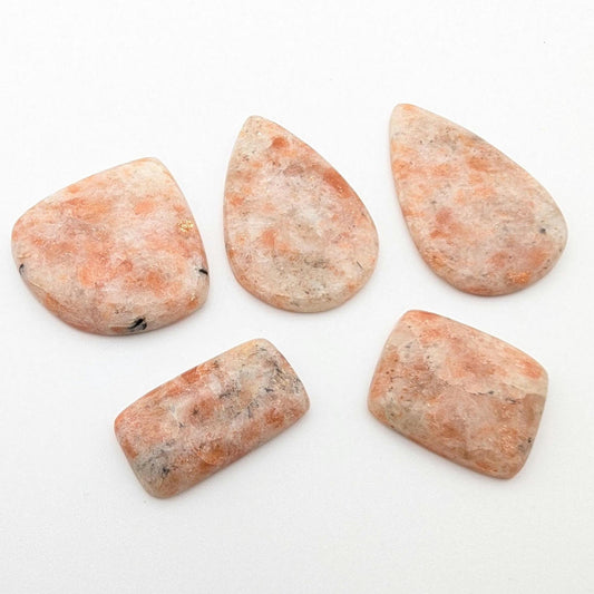 272ct (5pc) Sunstone Cabochons - Natural Orange Sunstone Cabochons - Mixed Shape Cabochon Lot - Loose Cabochons - India