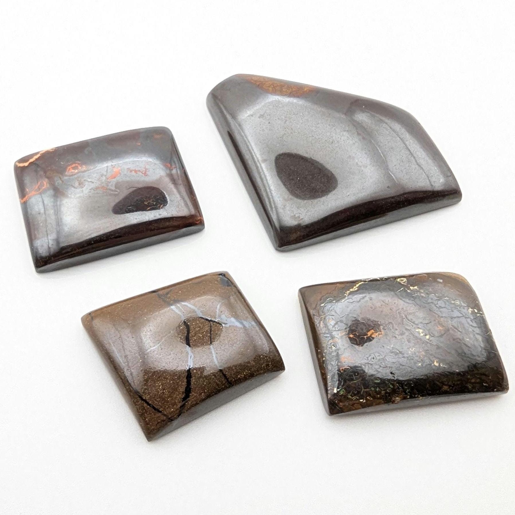 209ct (4pc) Boulder Opal Cabochons - Australian Boulder Opal - Freeform Cabochons - Koroit Boulder Opal in Matrix - Polished Boulder Opal