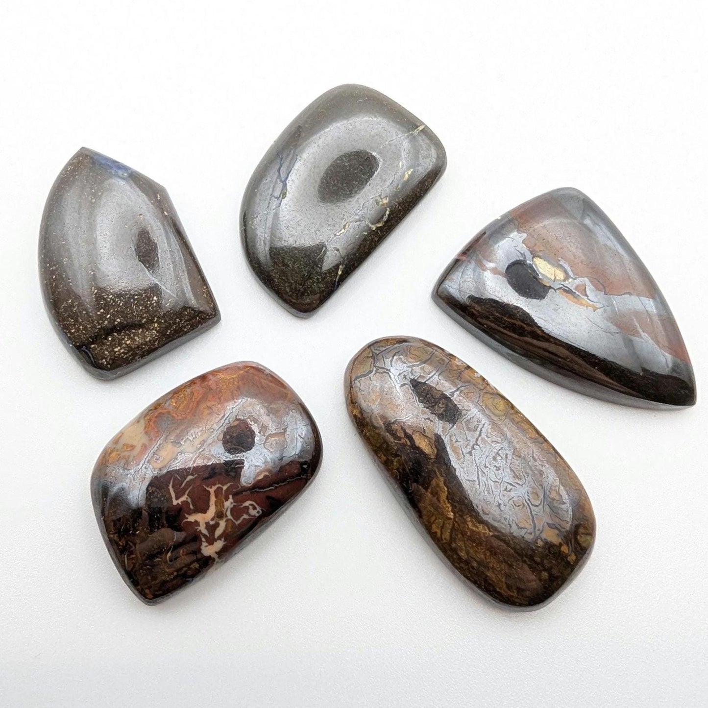154ct (5pc) Boulder Opal Cabochons - Australian Boulder Opal - Freeform Cabochons - Koroit Boulder Opal in Matrix - Polished Boulder Opal