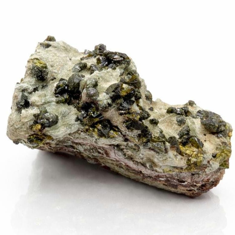 98g Epidote on Matrix - Imilchil, Morocco - Green Epidote Crystal Cluster - Raw Mineral Specimen - Green Epidote and Quartz Crystal