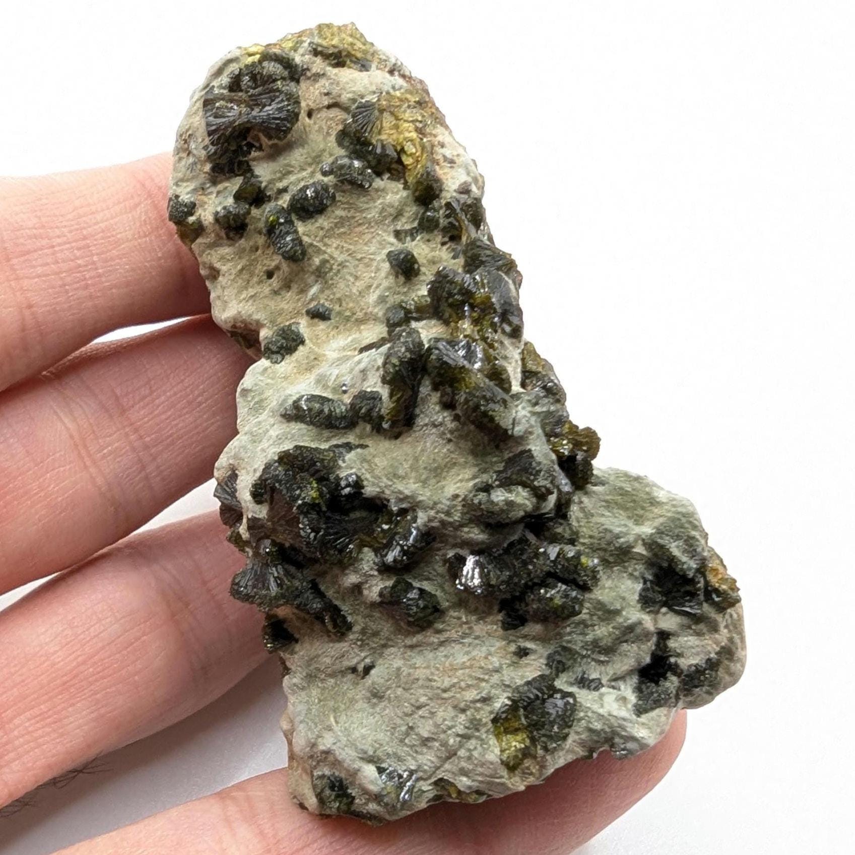 98g Epidote on Matrix - Imilchil, Morocco - Green Epidote Crystal Cluster - Raw Mineral Specimen - Green Epidote and Quartz Crystal