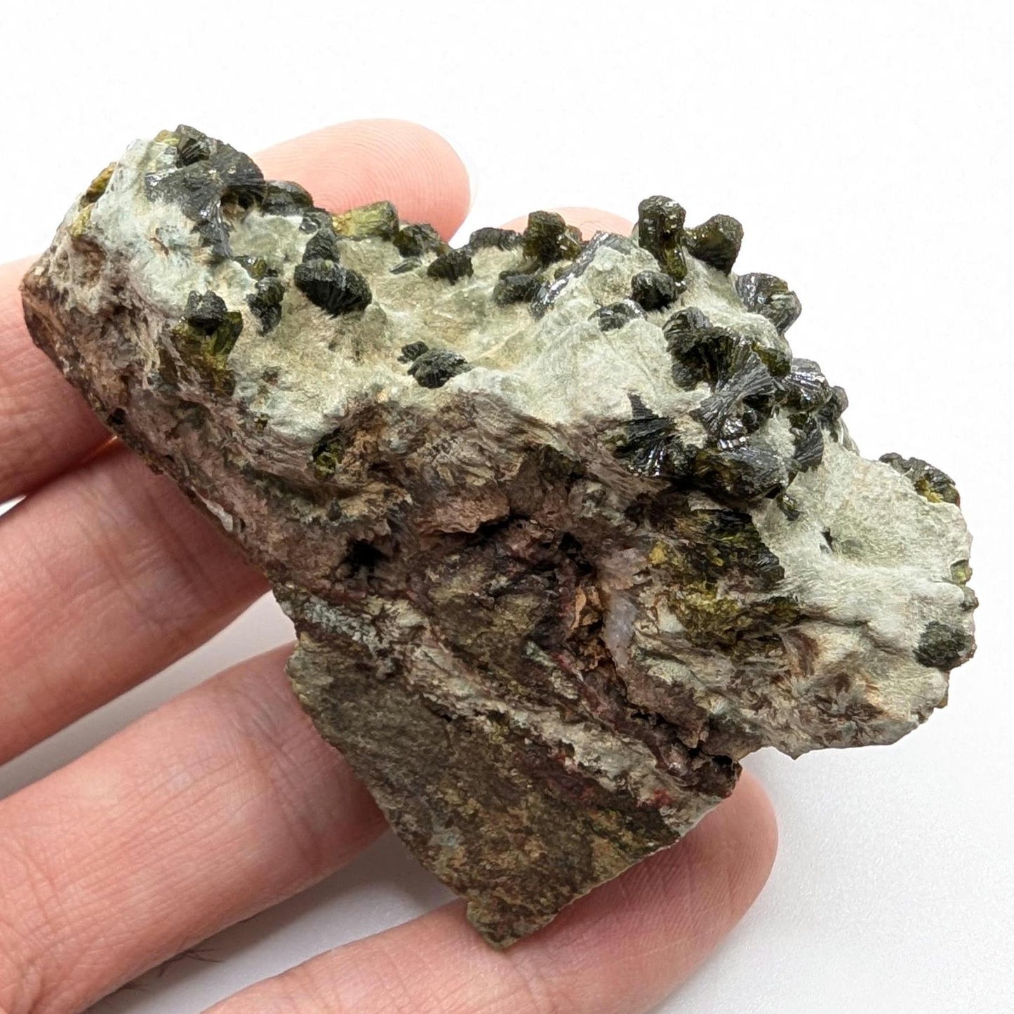 98g Epidote on Matrix - Imilchil, Morocco - Green Epidote Crystal Cluster - Raw Mineral Specimen - Green Epidote and Quartz Crystal