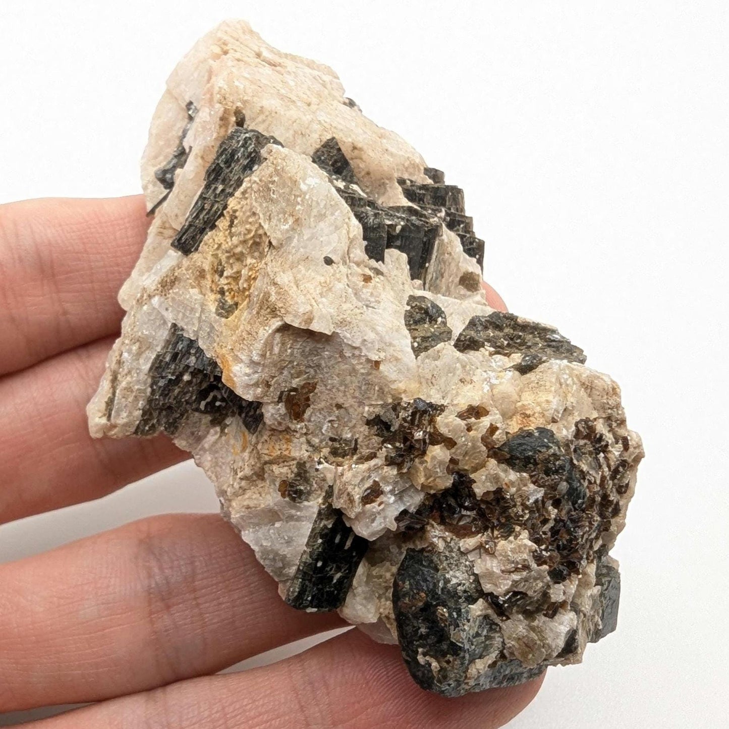 97g Rare Fluororichterite with Calcite Specimen - Wilberforce, Ontario, Canada - Rare Canadian Minerals - Black Fluororichterite Crystal