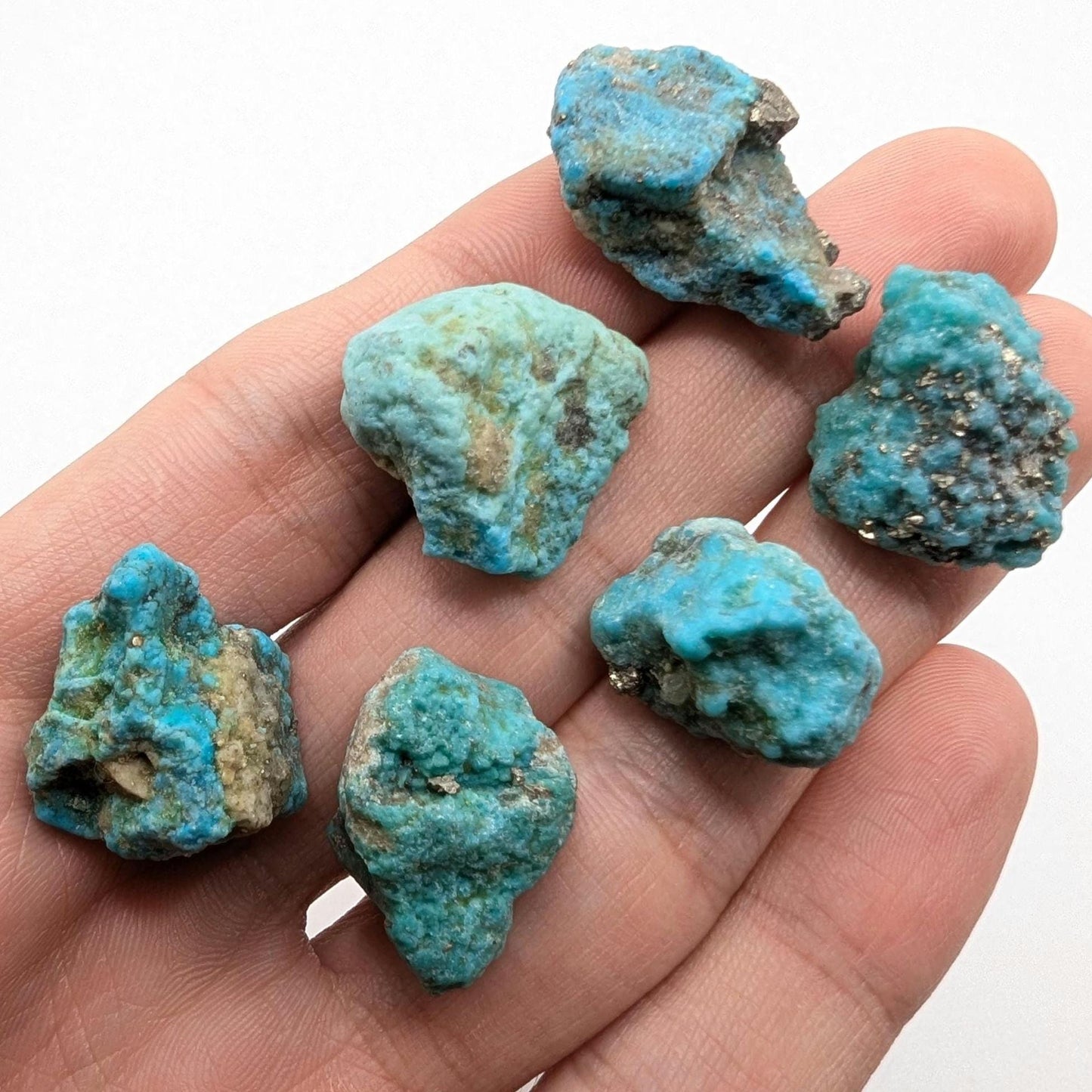 30.18g (6pc) Campitos Turquoise Lot - Stabilized Turquoise Nuggets - Sonora, Mexico - Rough Blue Turquoise - Genuine Turquoise with Pyrite