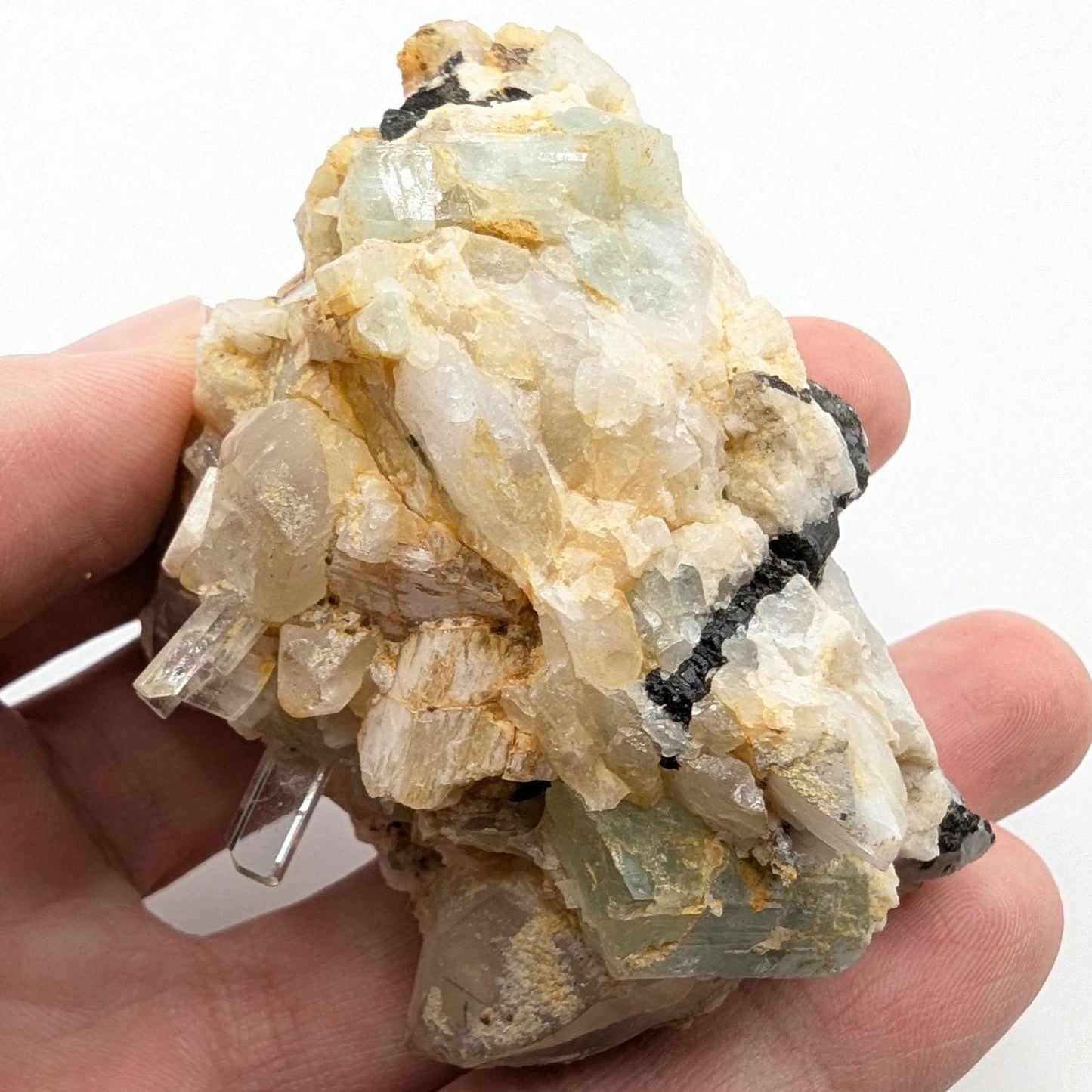 151g Aquamarine, Black Tourmaline, and Quartz - Skardu, Pakistan - Natural Mineral Specimen - Blue Aquamarine Crystal in Matrix