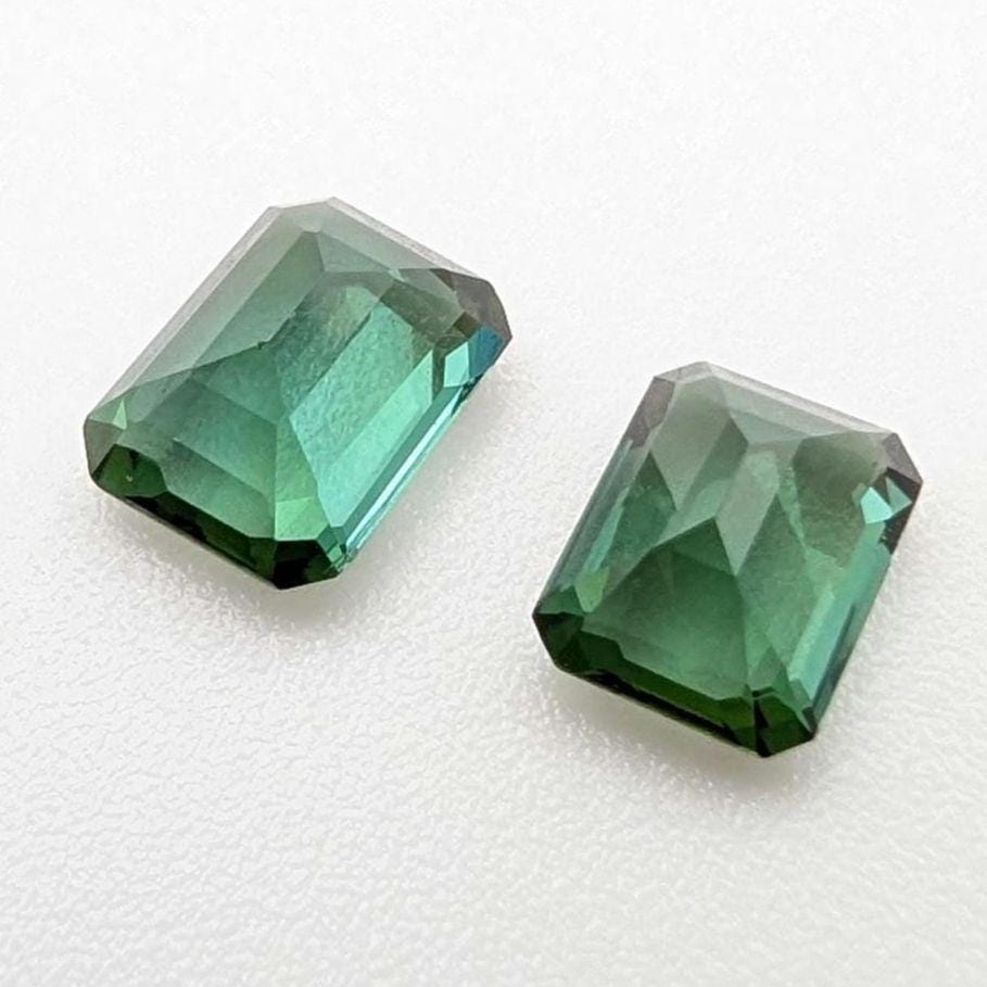 1.08 ct (Pair) Indicolite Tourmaline - Octagon Cut Faceted Tourmaline from Afghanistan - Faceted Gemstones - Mismatched Pair