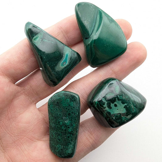 86 g (4 pieces) Malachite Tumbles - Unique Lot - Smooth Polished Green Malachite - Tumbled Crystals - Congo