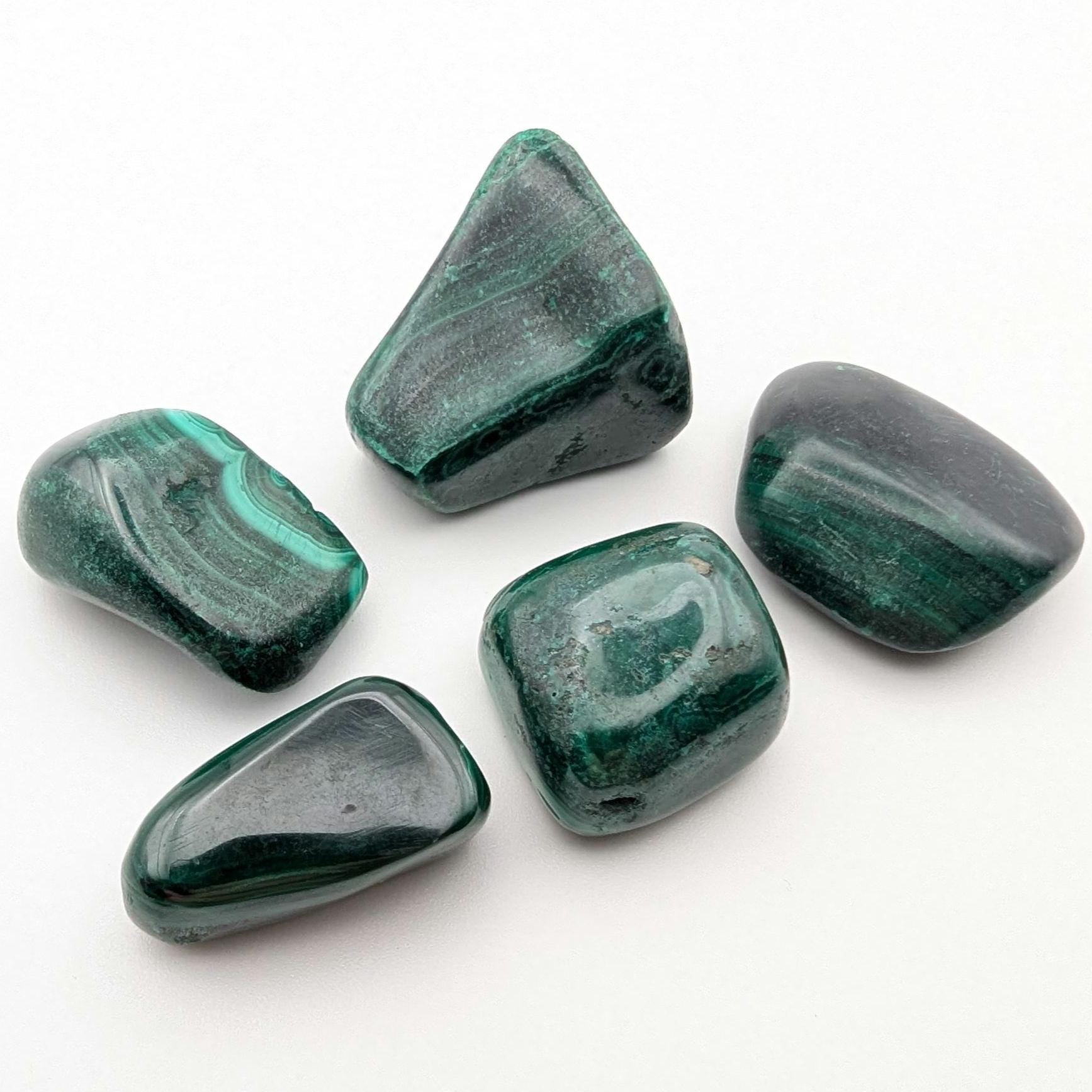 81 g (5 pieces) Malachite Tumbles - Unique Lot - Smooth Polished Green Malachite - Tumbled Crystals - Congo