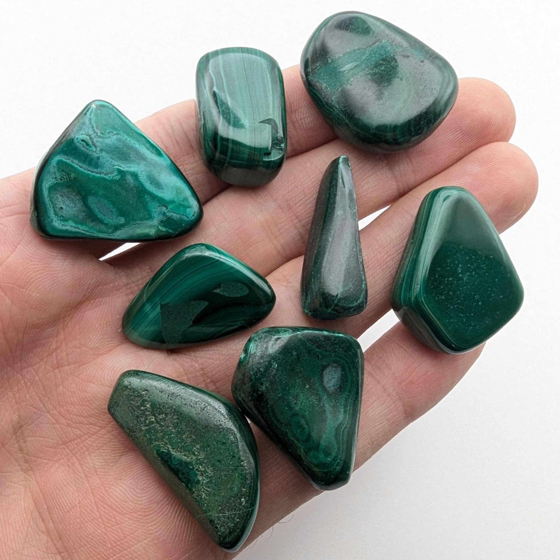 86 g (8 pieces) Malachite Tumbles - Unique Lot - Smooth Polished Green Malachite - Tumbled Crystals - Congo