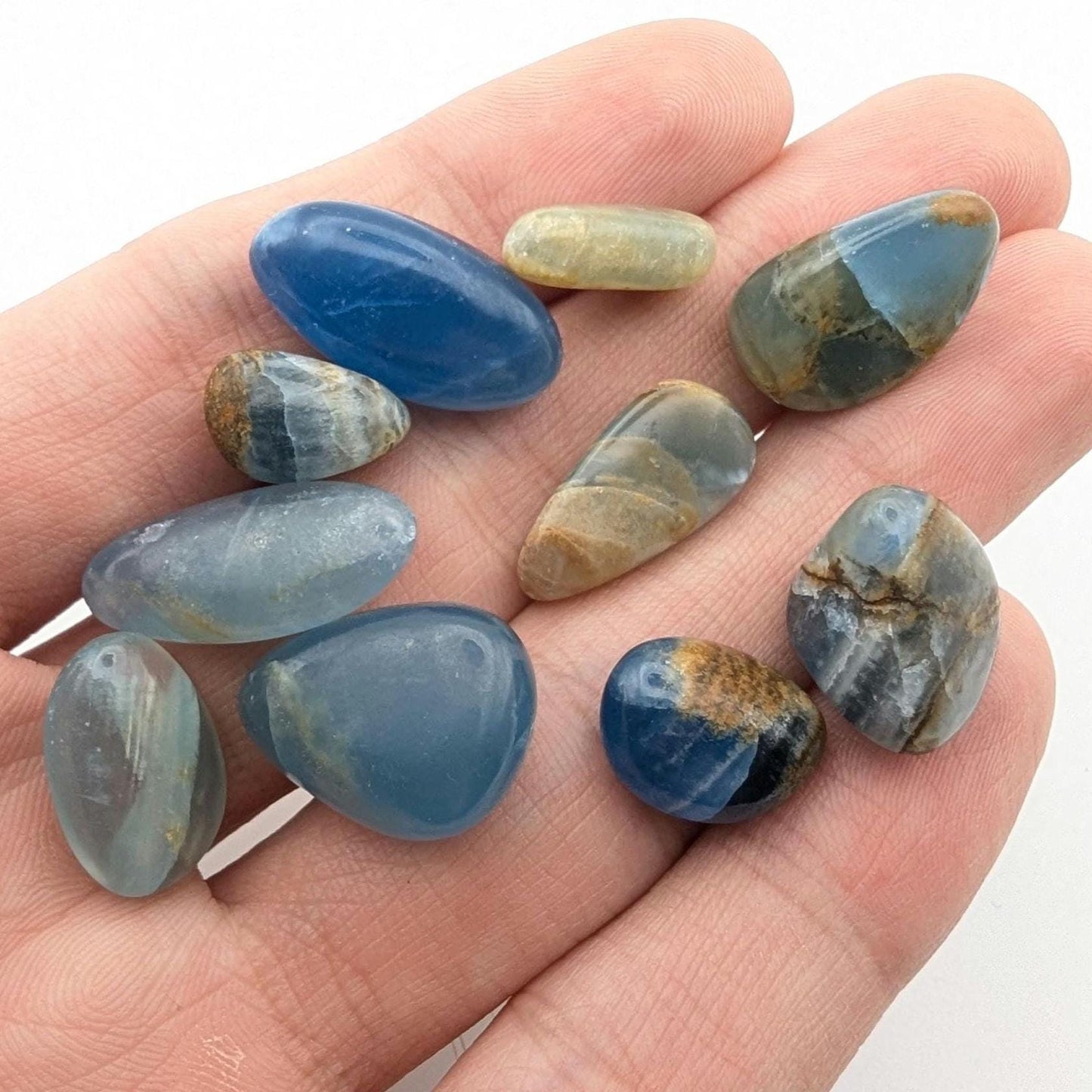 20 g Aquatine Blue Calcite Tumbles - Unique Lot - Rare Lemurian Blue Calcite - La Toma, San Luis, Argentina