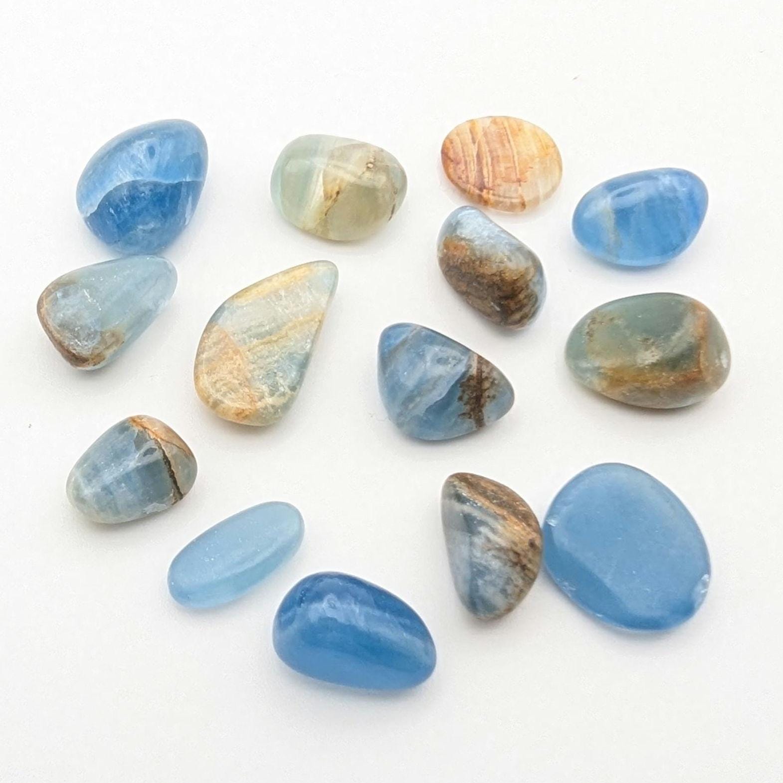 16 g Aquatine Blue Calcite Tumbles - Unique Lot - Rare Lemurian Blue Calcite - La Toma, San Luis, Argentina
