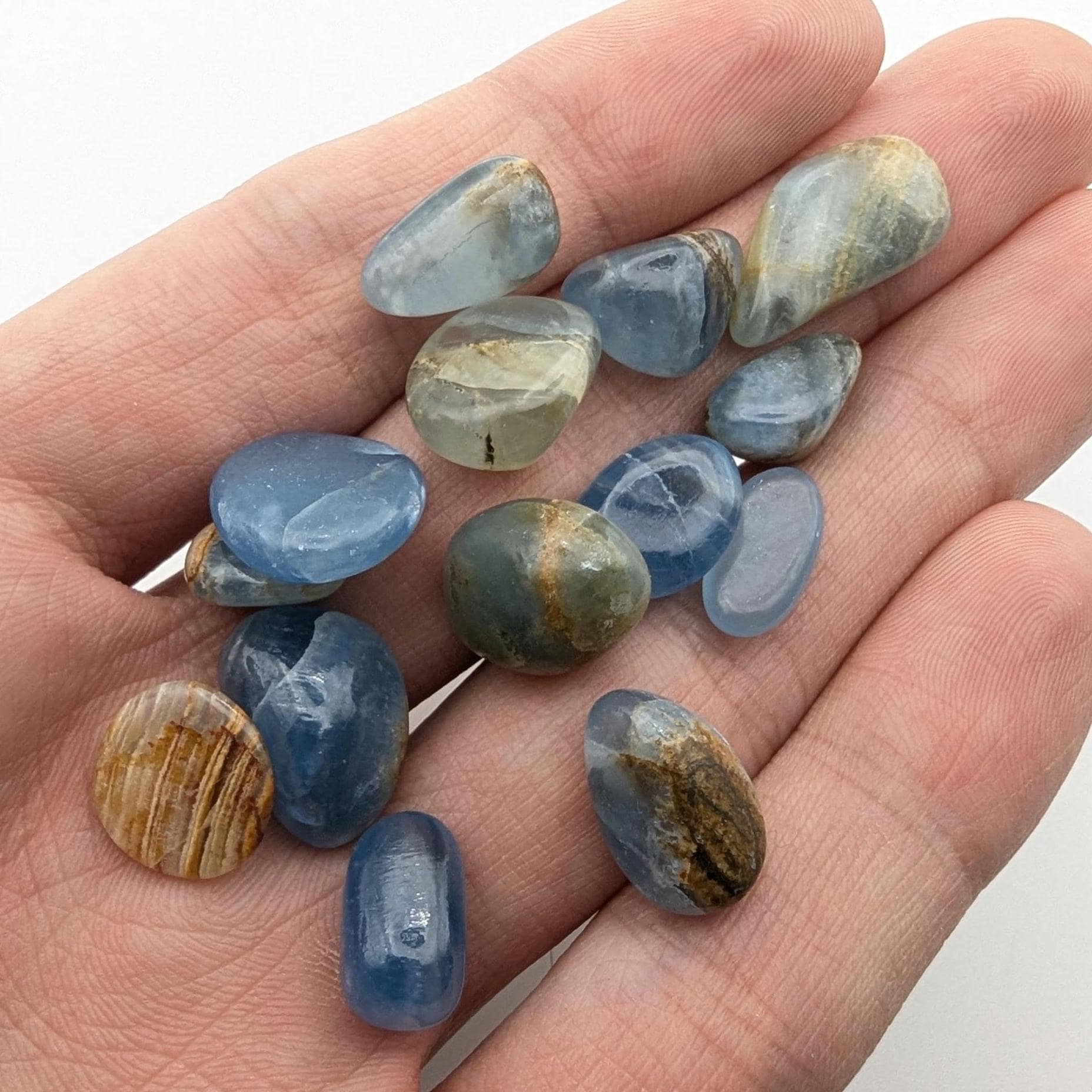 16 g Aquatine Blue Calcite Tumbles - Unique Lot - Rare Lemurian Blue Calcite - La Toma, San Luis, Argentina