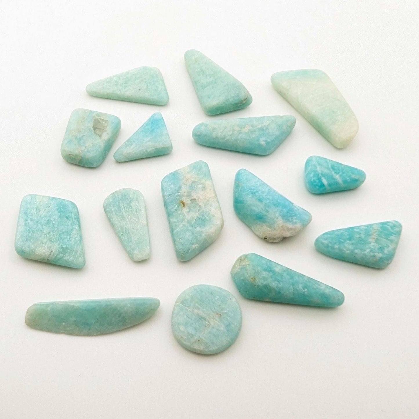 285 ct (15 pieces) Polished Amazonite Lot - Lac St-Jean, Quebec, Canada - Polished in Canada