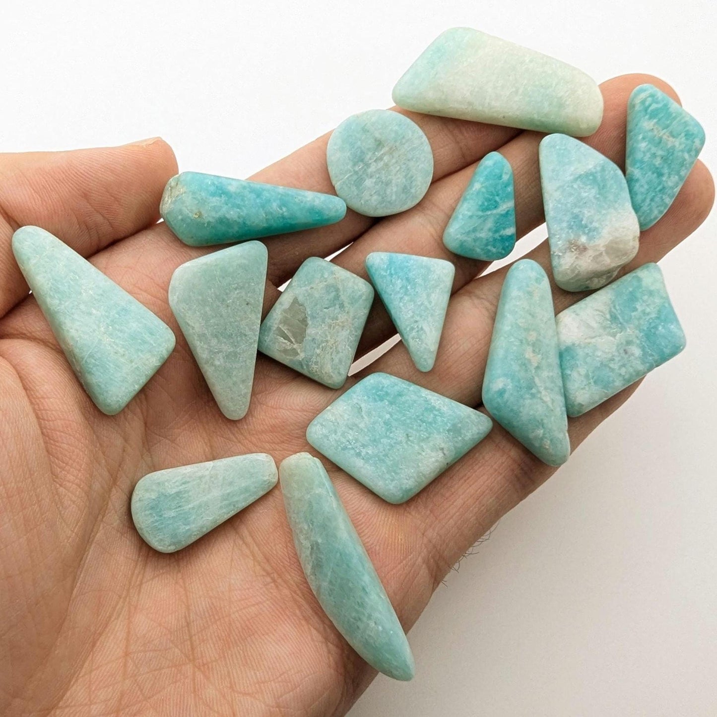 285 ct (15 pieces) Polished Amazonite Lot - Lac St-Jean, Quebec, Canada - Polished in Canada