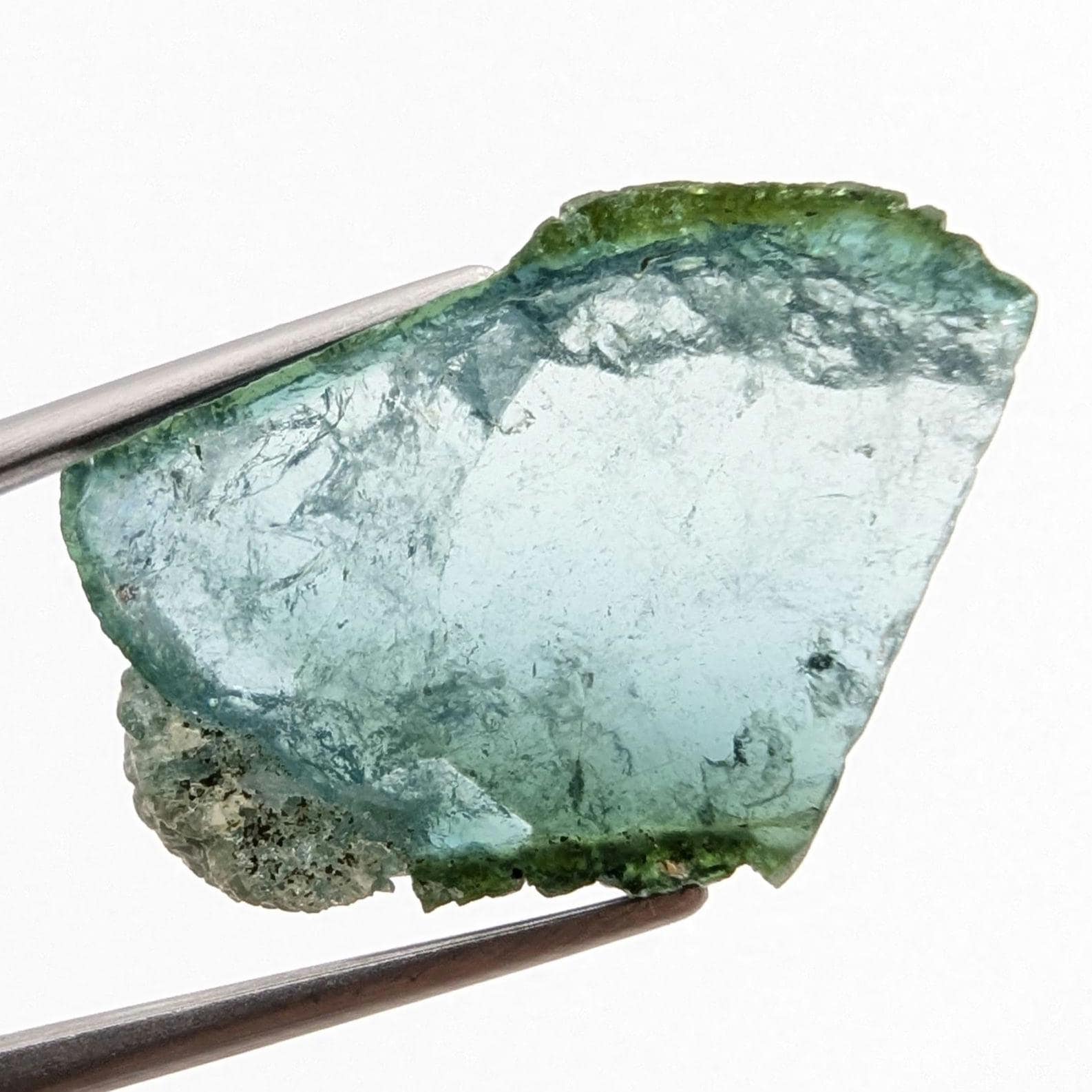 13.79 ct Indicolite Tourmaline Slice - Polished Blue Tourmaline Crystal - Bicolor Tourmaline - Loose Gemstone - Afghanistan