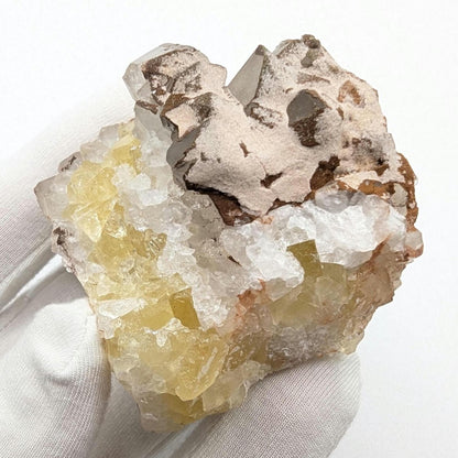 125 g Yellow Fluorite with Quartz - Sidi Ayad, Morocco - UV Reactive Fluorite Mineral Specimen