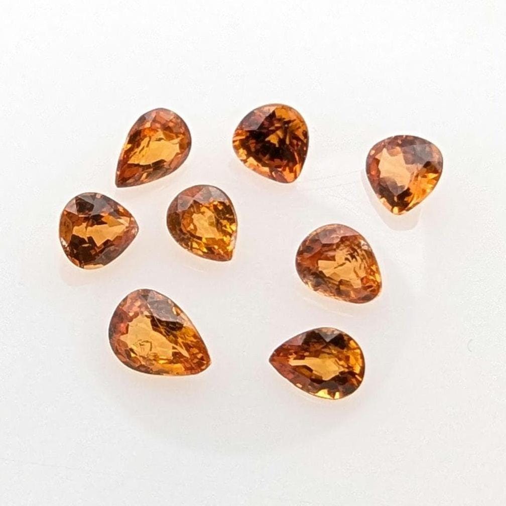 2.89 ct (8 pieces) Spessartine Garnet - Pear Shaped Faceted Gemstones - Mandarin Garnet Lot - Natural Untreated Cut Gemstones for Jewelry