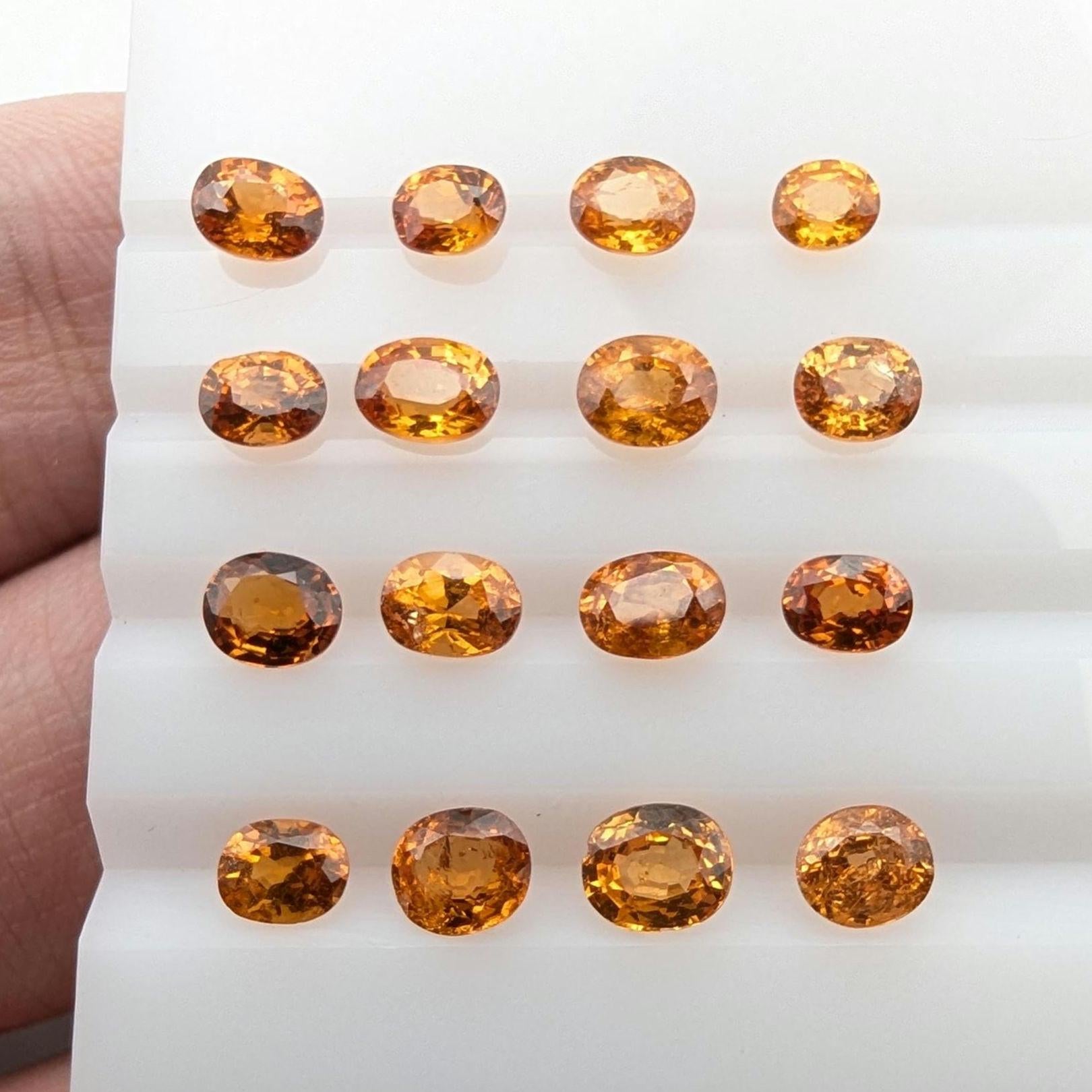 5.56 ct (16 pieces) Spessartine Garnet - Oval Shaped Faceted Gemstones - Mandarin Garnet Lot - Natural Untreated Cut Gemstones for Jewelry