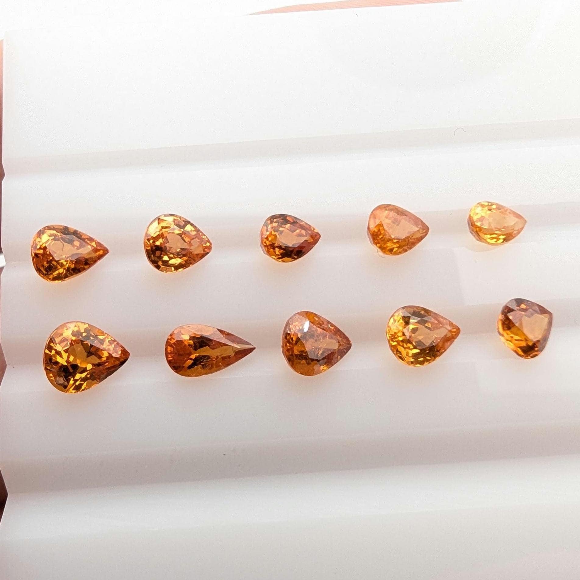 4.34 ct (10 pieces) Spessartine Garnet - Pear Shaped Faceted Gemstones - Mandarin Garnet Lot - Natural Untreated Cut Gemstones for Jewelry